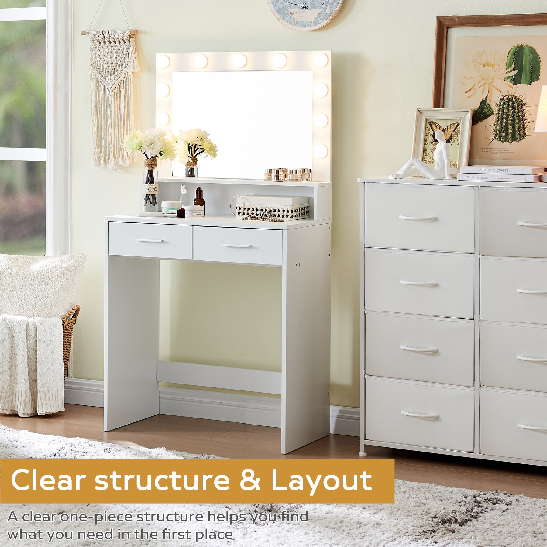 Vanity Desk with Mirror & Lights-American Furniture Outlet