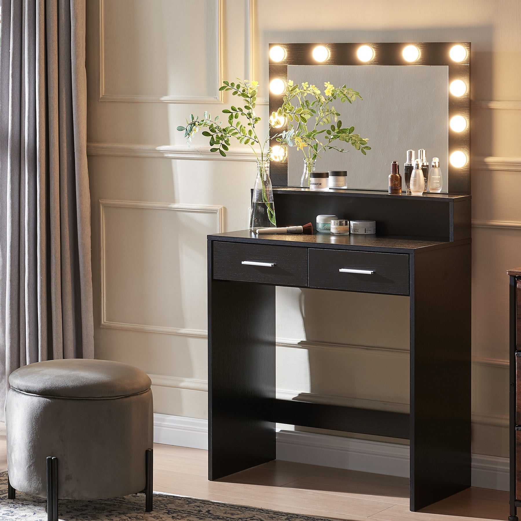 Vanity Desk with Mirror & Lights-American Furniture Outlet