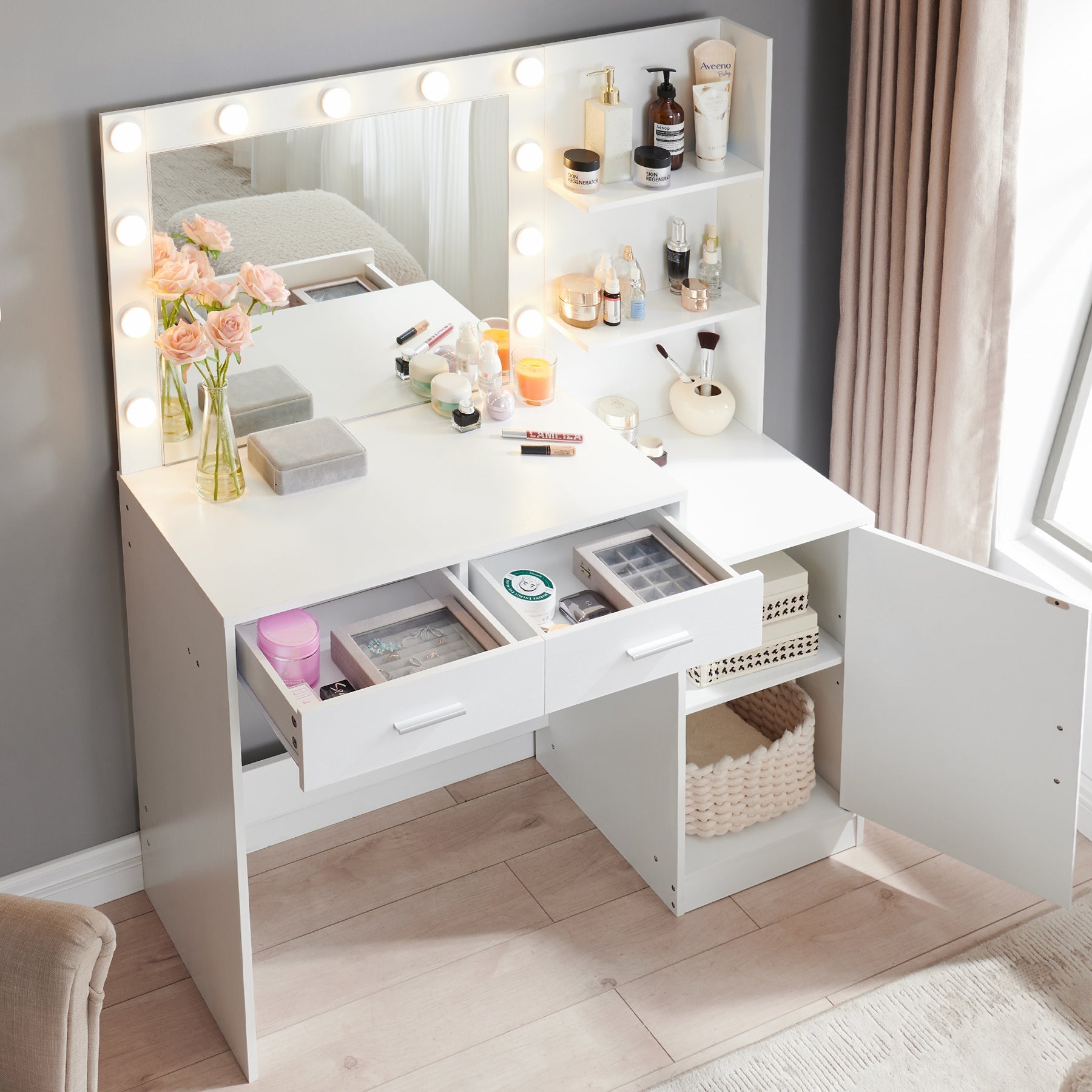 Vanity Desk with Mirror & Lights-American Furniture Outlet