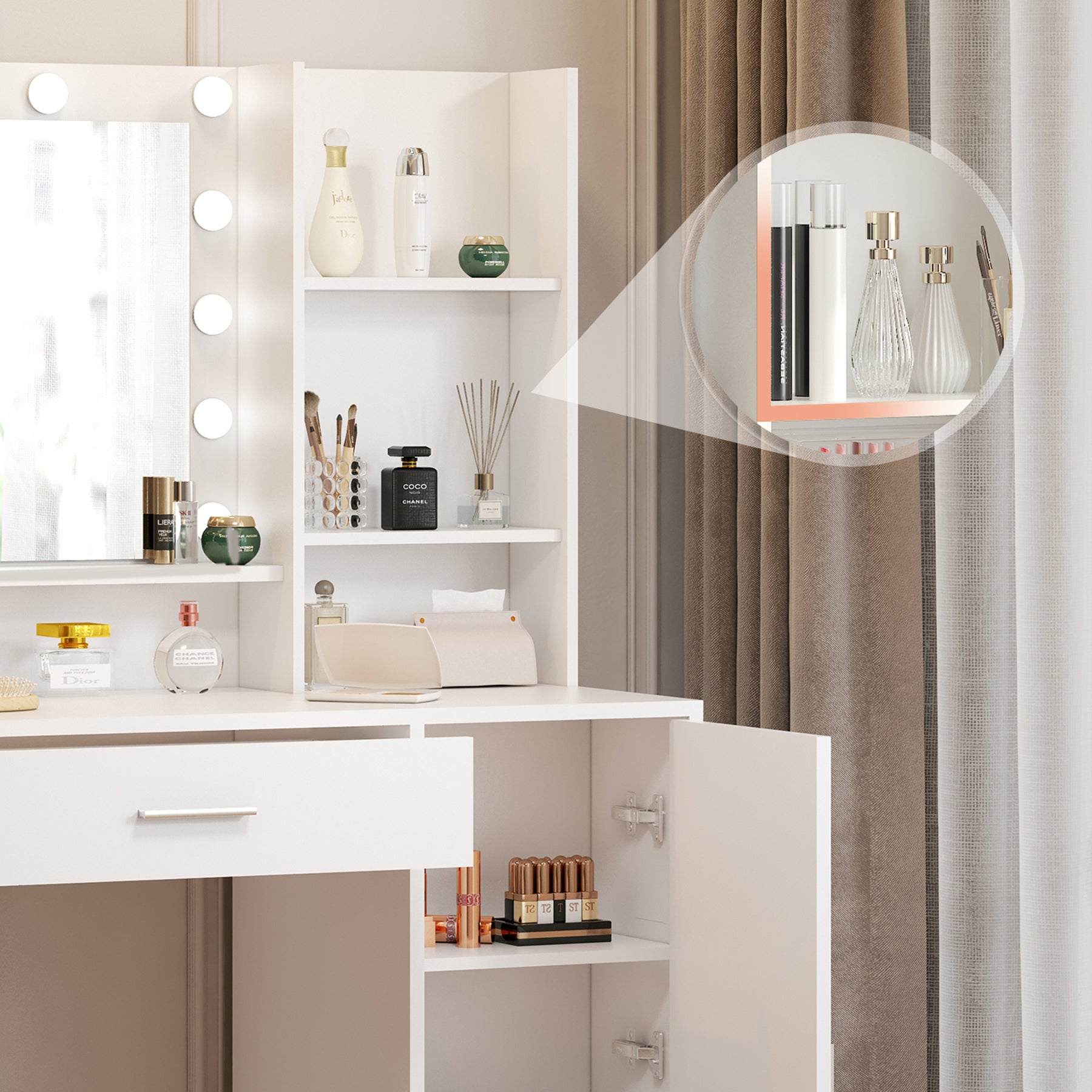 Vanity Desk with Mirror & Lights-American Furniture Outlet