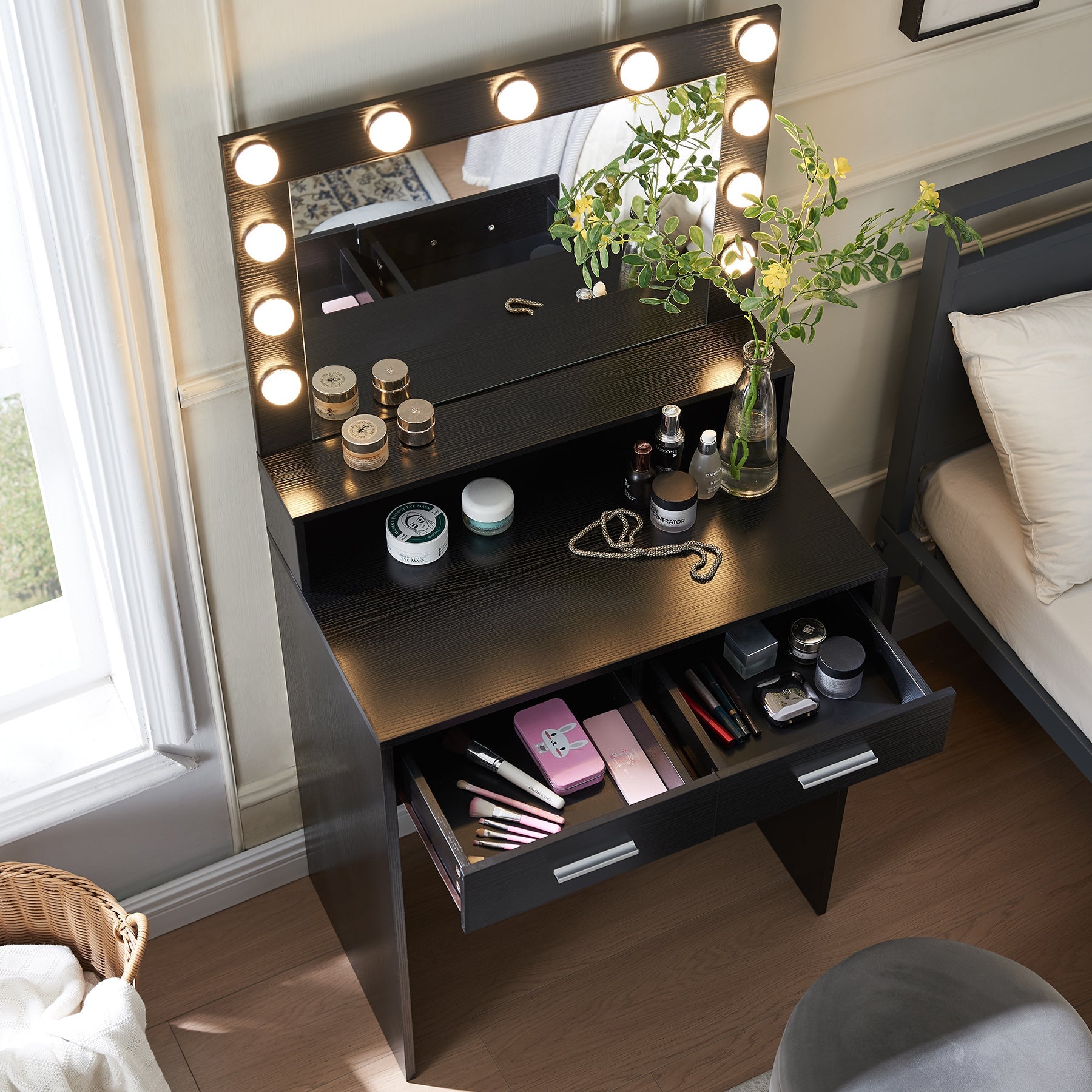 Vanity Desk with Mirror & Lights-American Furniture Outlet