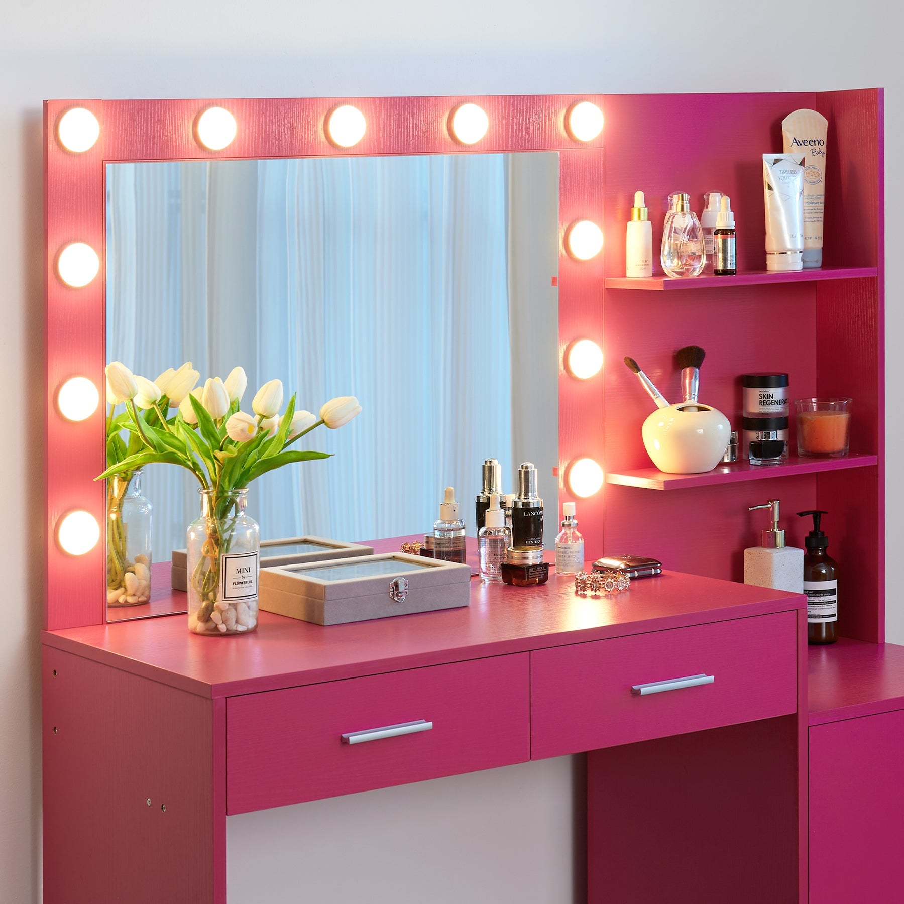 Vanity Desk with Mirror & Lights-American Furniture Outlet