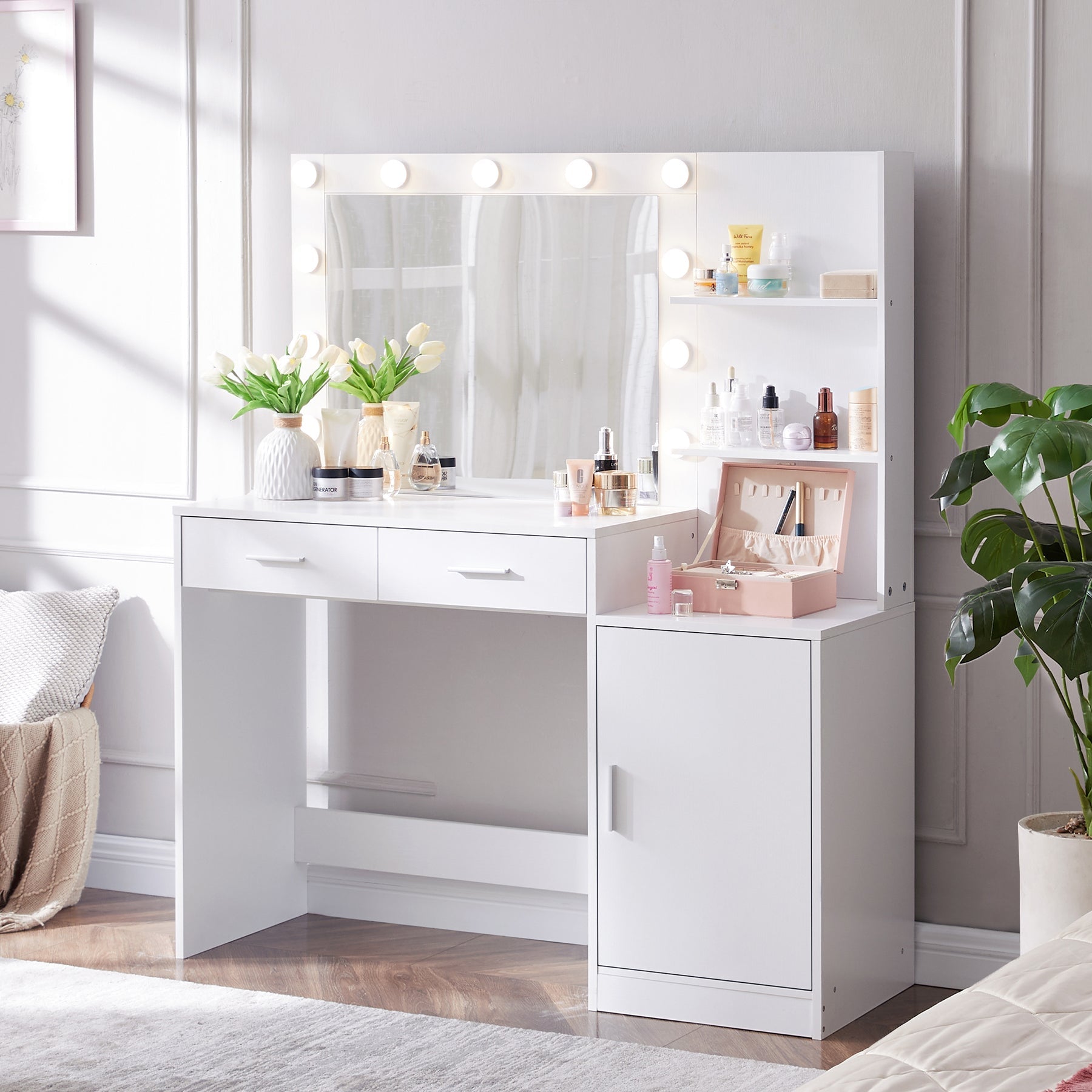 Vanity Desk with Mirror & Lights-American Furniture Outlet