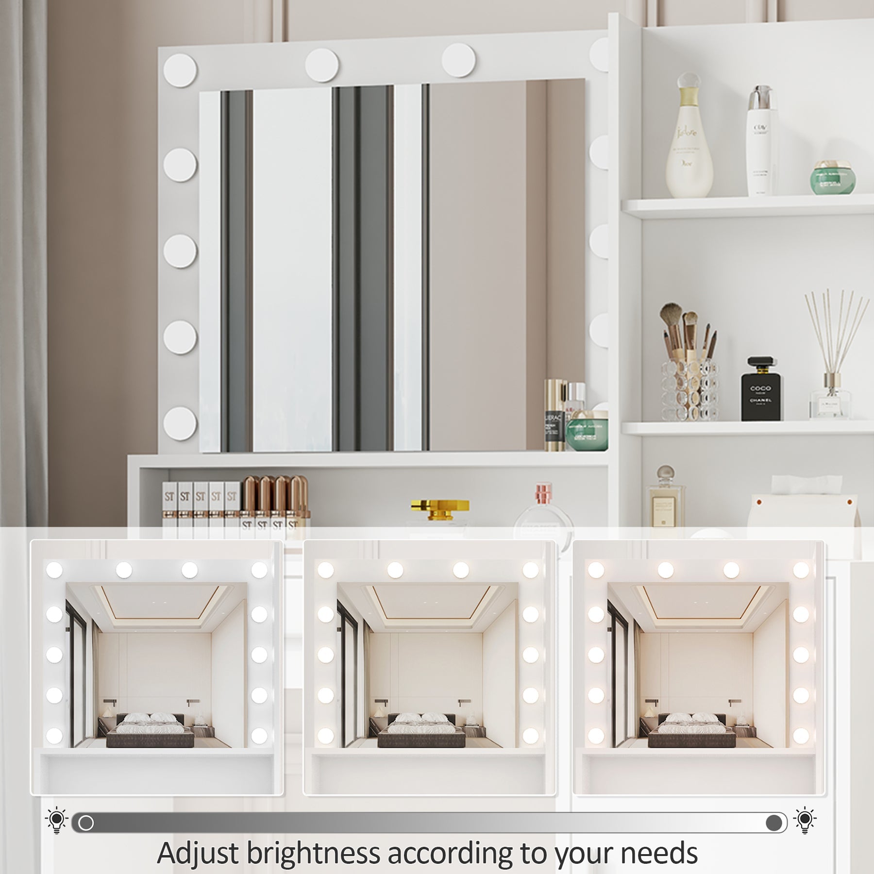 Vanity Desk with Mirror & Lights-American Furniture Outlet