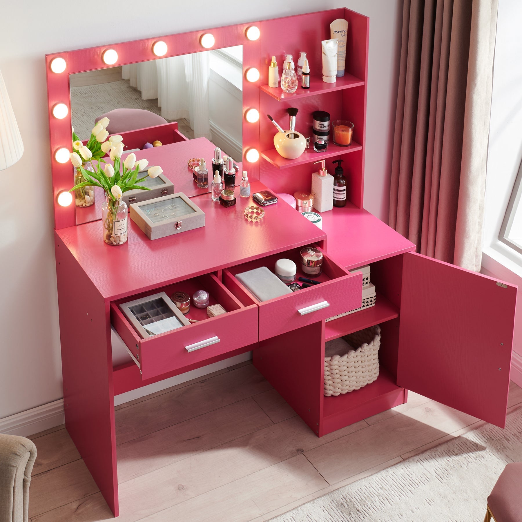 Vanity Desk with Mirror & Lights-American Furniture Outlet