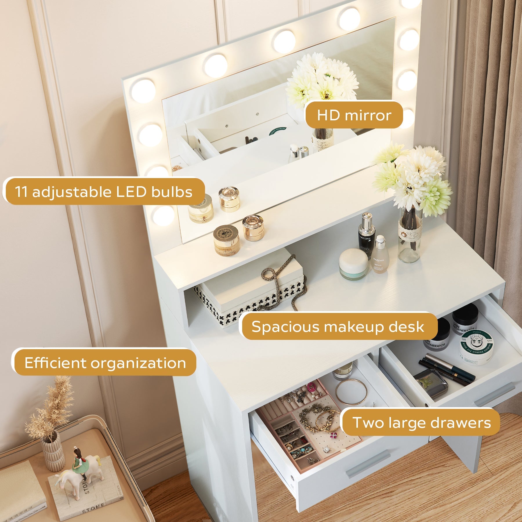 Vanity Desk with Mirror & Lights-American Furniture Outlet