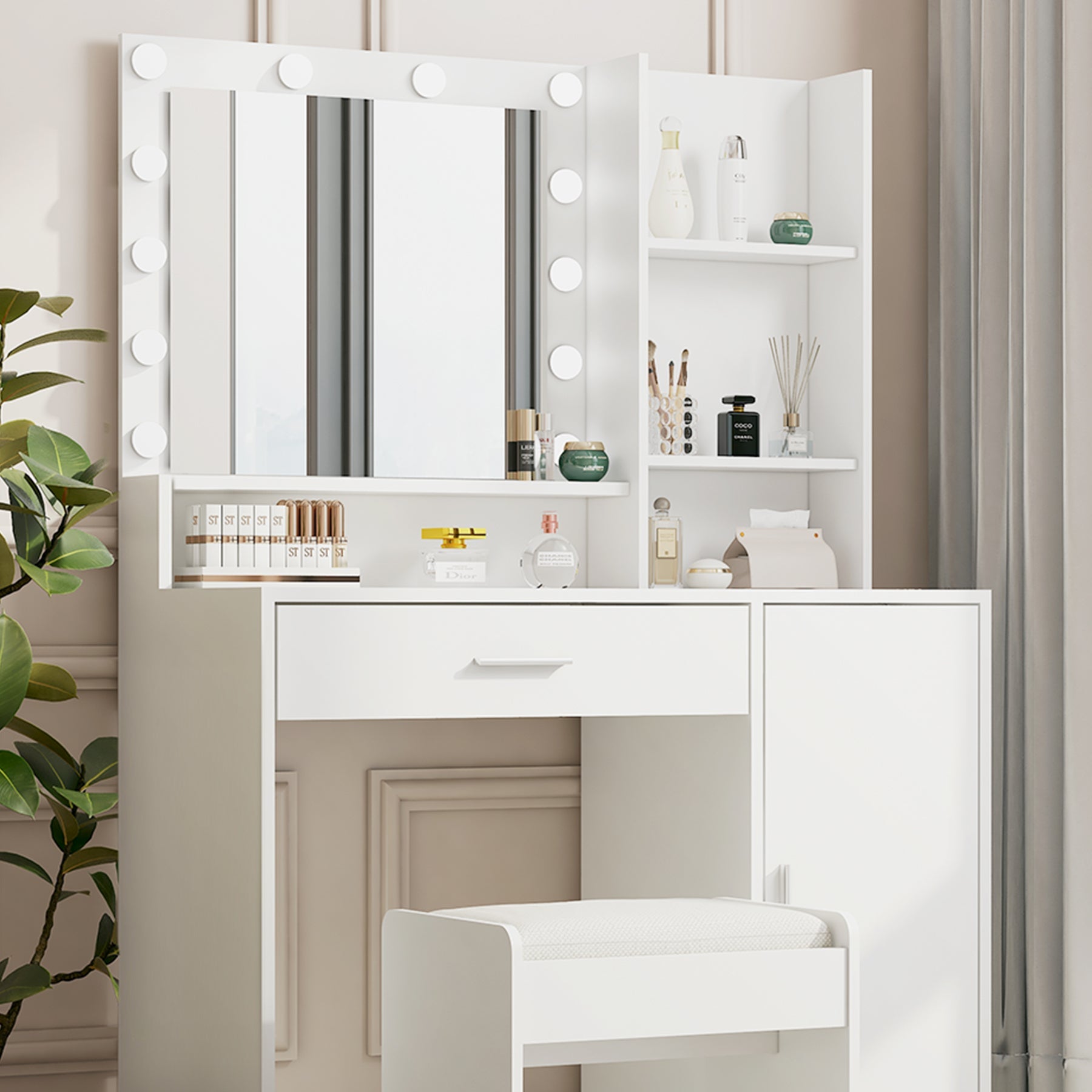 Vanity Desk with Mirror & Lights-American Furniture Outlet