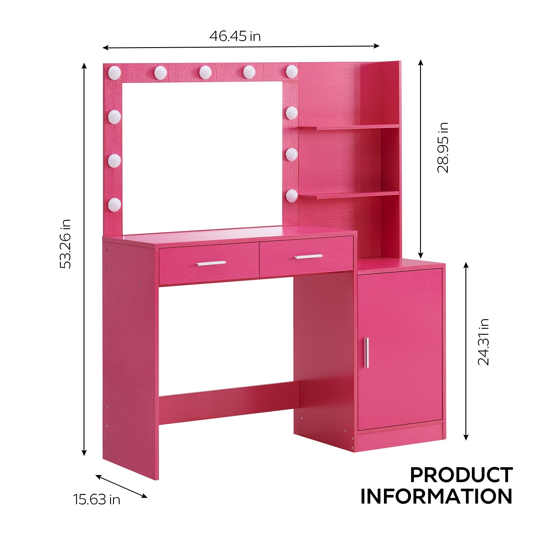 Vanity Desk with Mirror & Lights-American Furniture Outlet