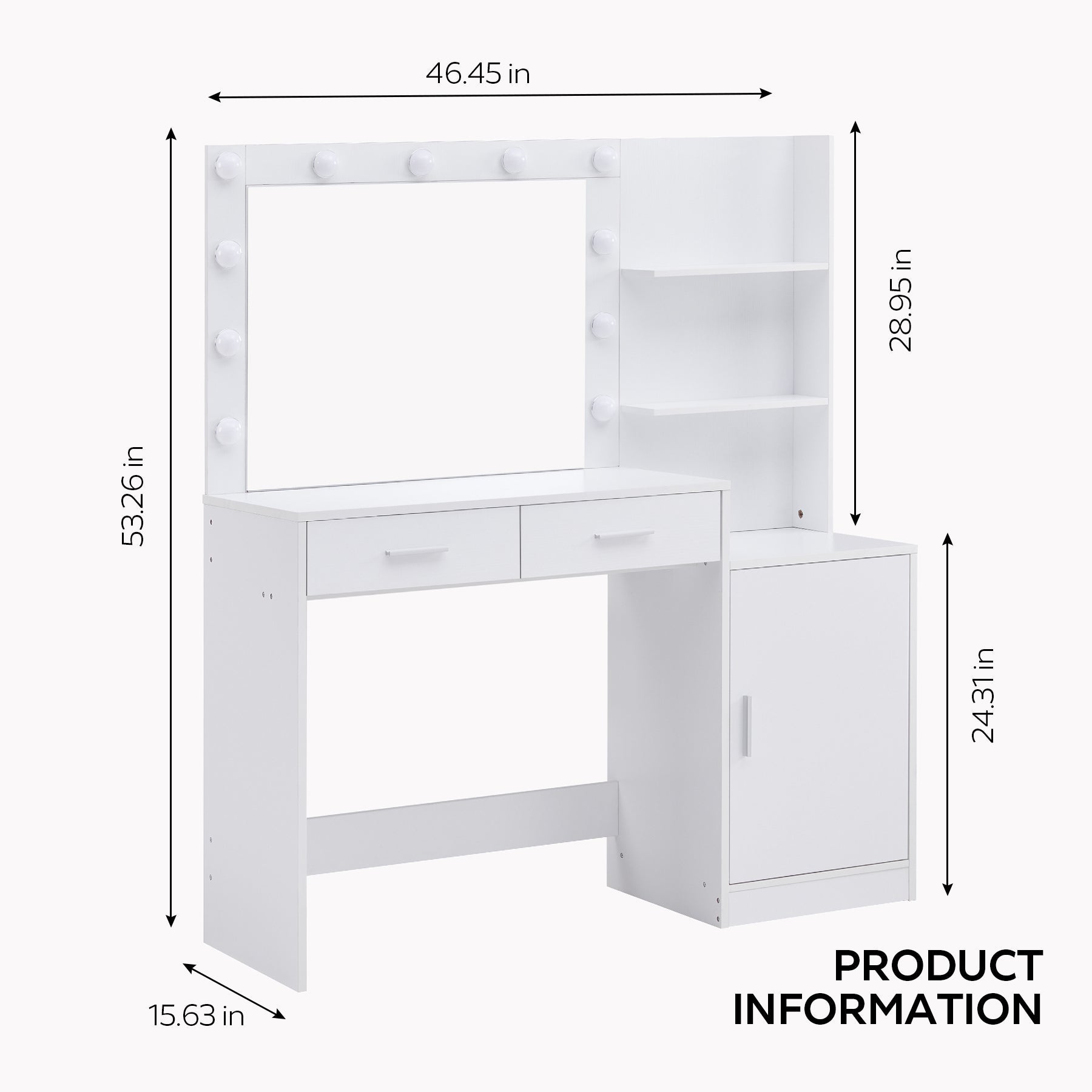 Vanity Desk with Mirror & Lights-American Furniture Outlet