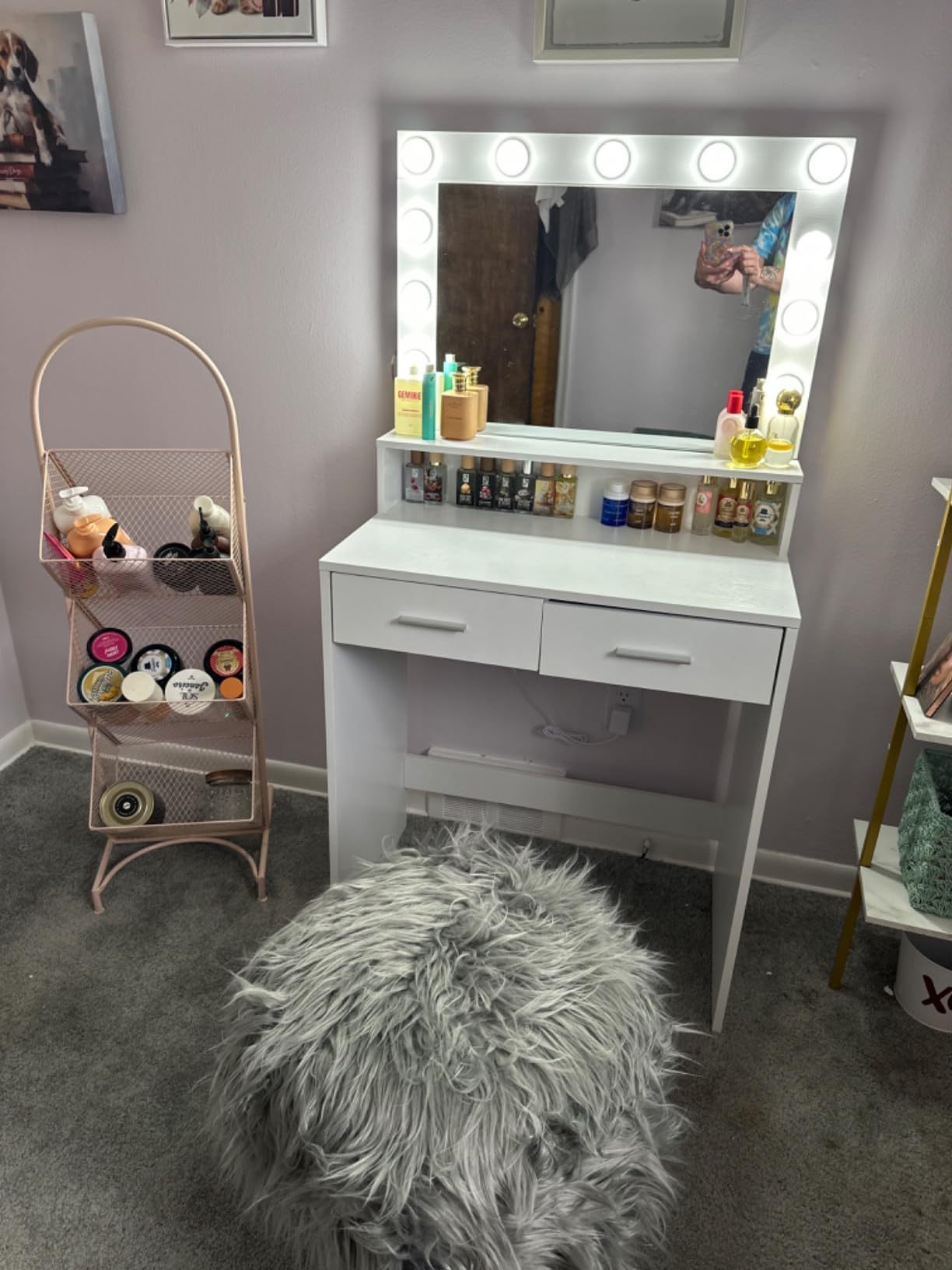 Vanity Desk with Mirror & Lights-American Furniture Outlet