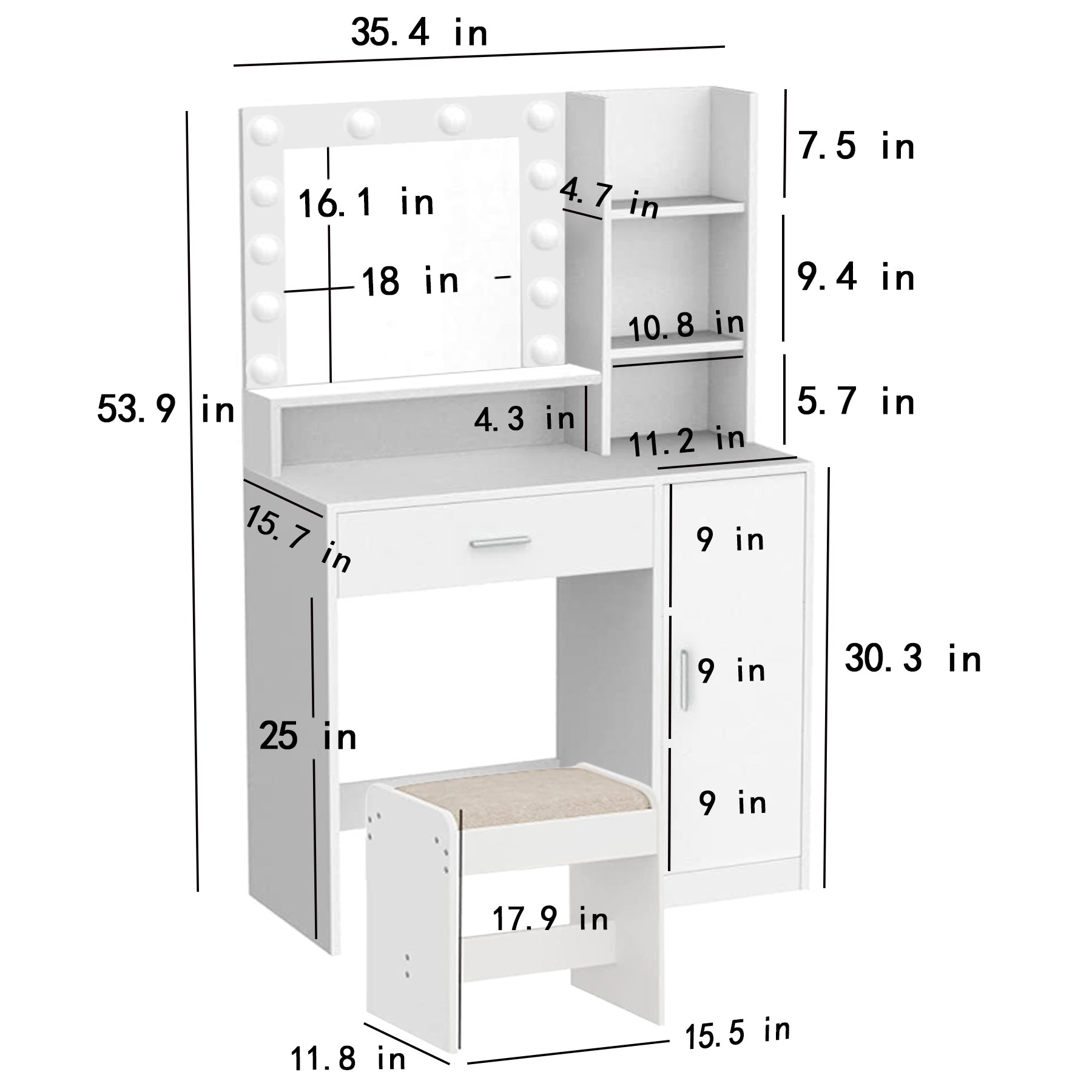 Vanity Desk with Mirror & Lights-American Furniture Outlet