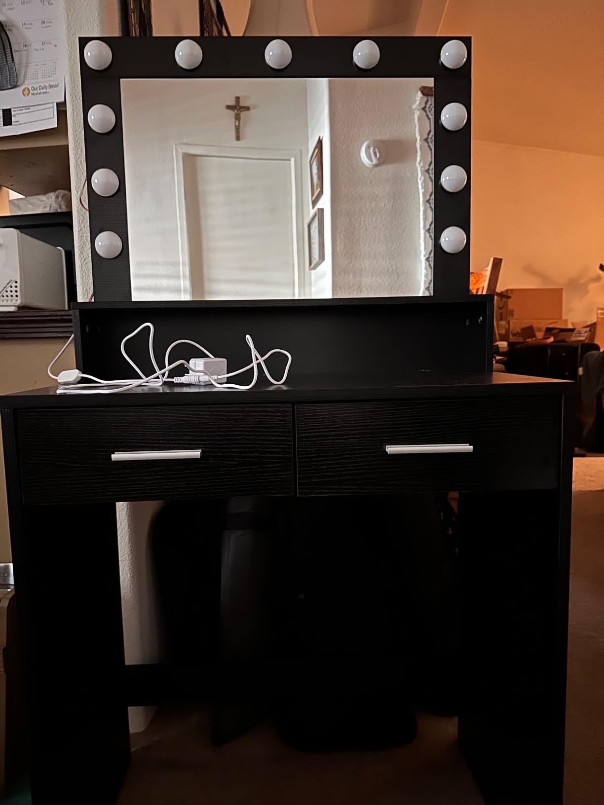 Vanity Desk with Mirror & Lights-American Furniture Outlet