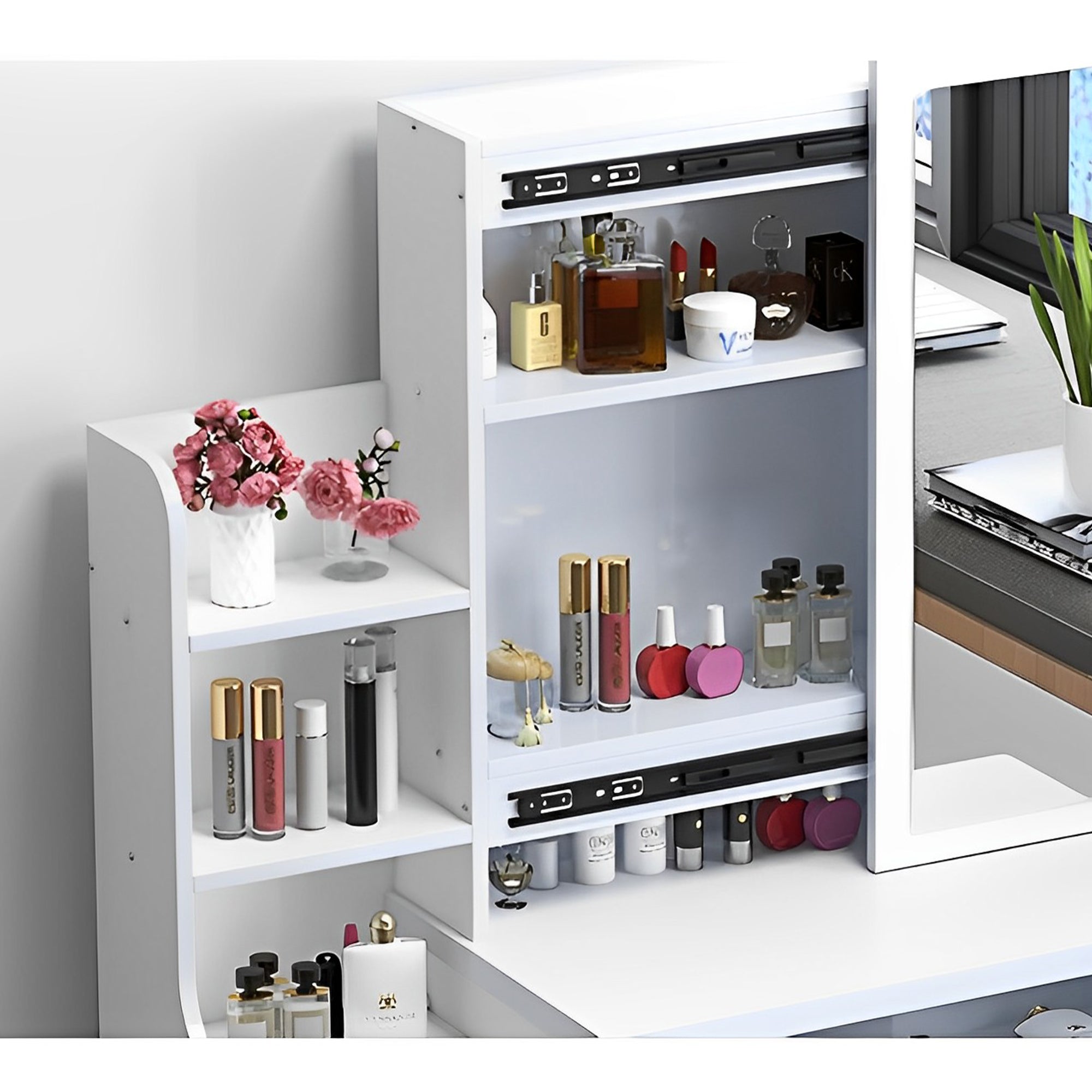 Vanity Desk with Mirror & Lights - White-American Furniture Outlet