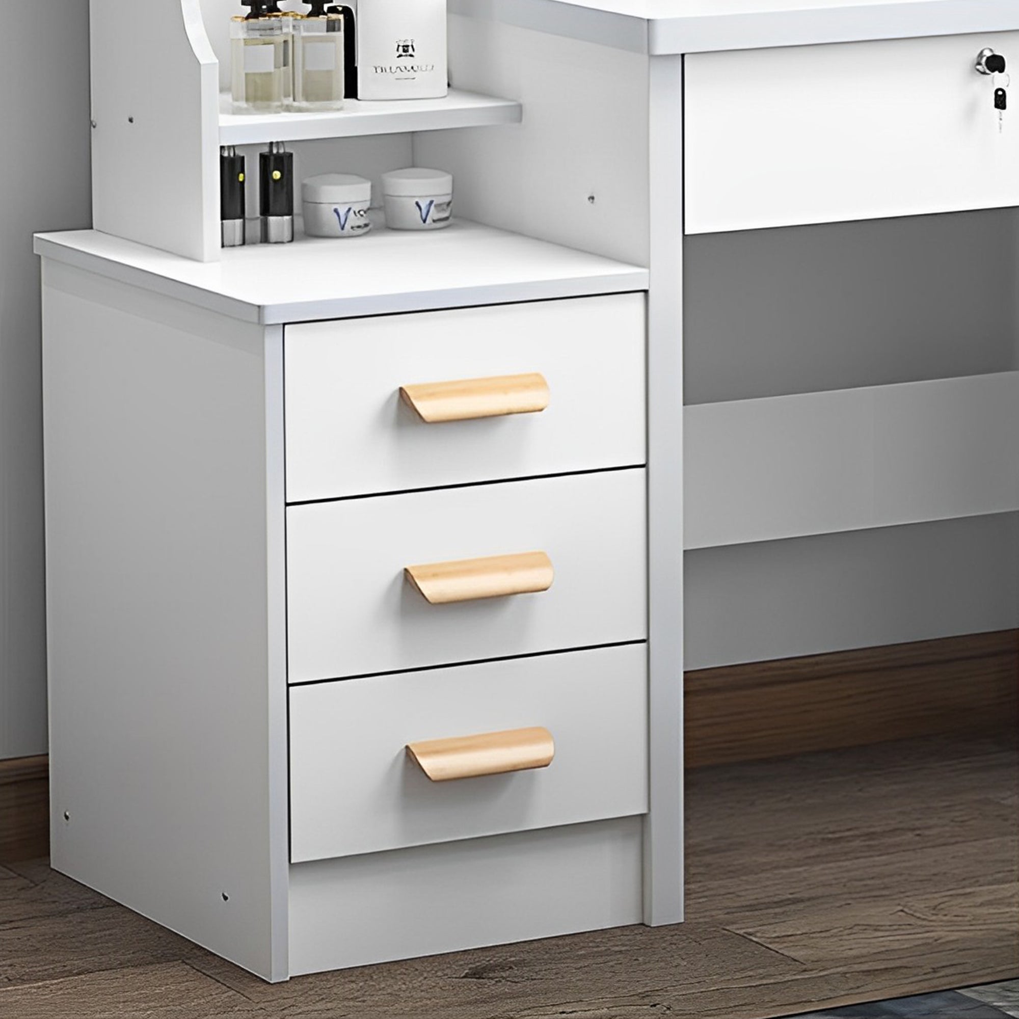 Vanity Desk with Mirror & Lights - White-American Furniture Outlet