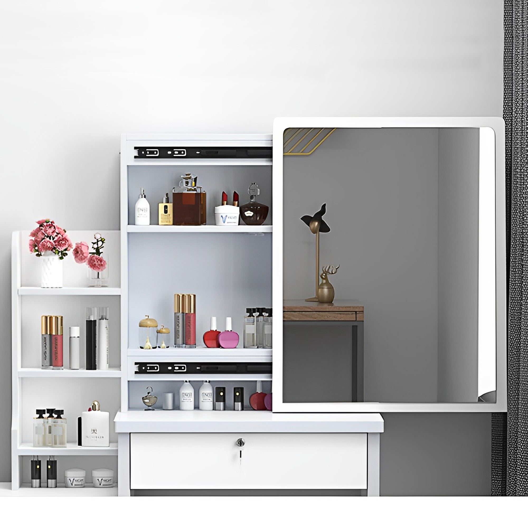 Vanity Desk with Mirror & Lights - White-American Furniture Outlet