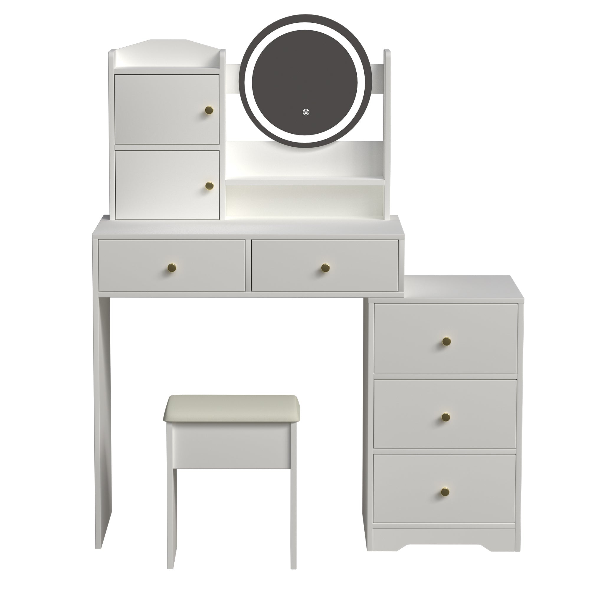 Vanity Desk with Mirror & Lights - White-American Furniture Outlet