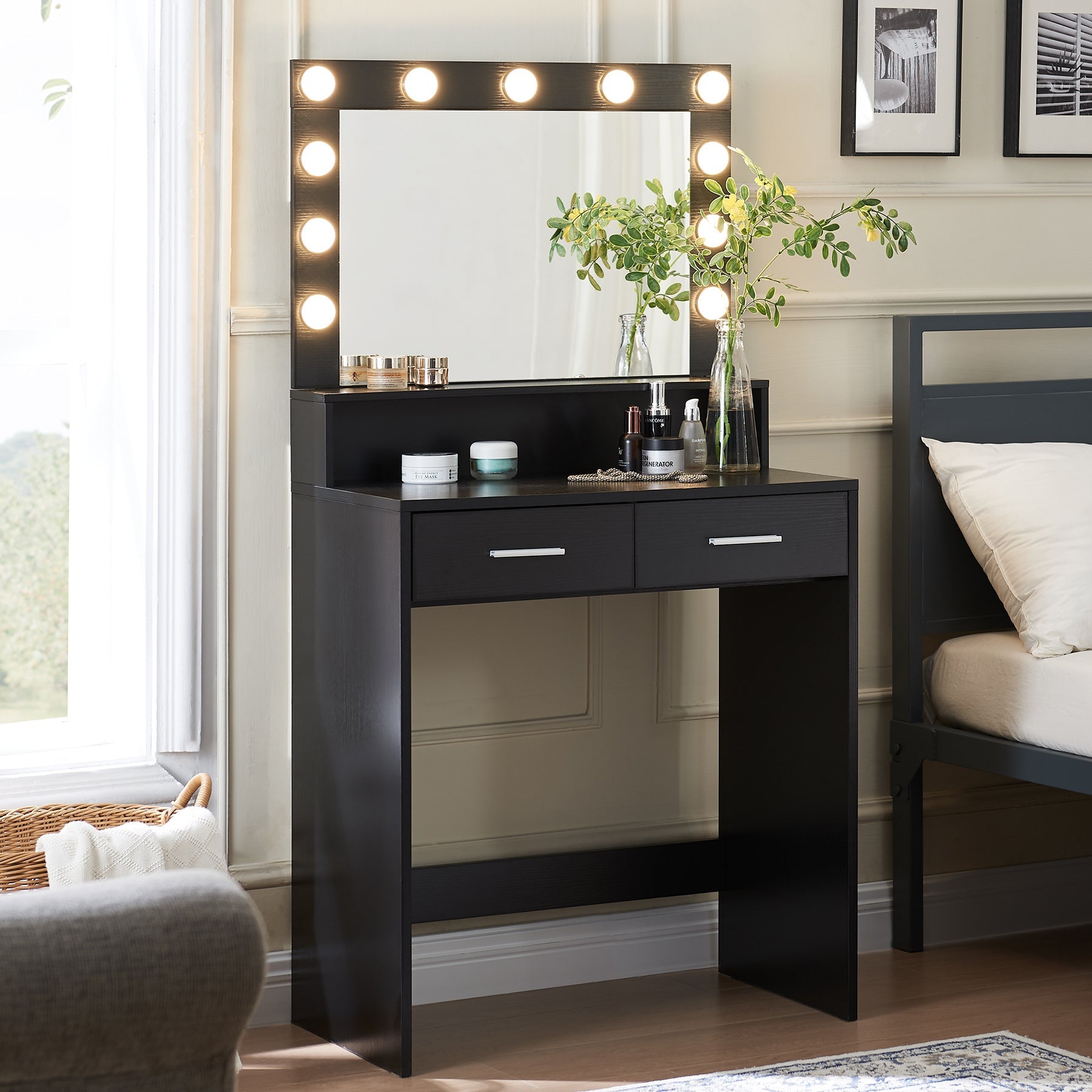 Vanity Desk with Mirror & Lights-American Furniture Outlet