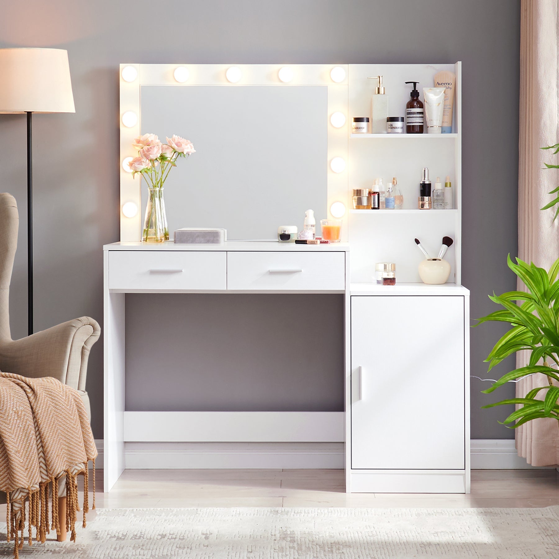 Vanity Desk with Mirror & Lights-American Furniture Outlet