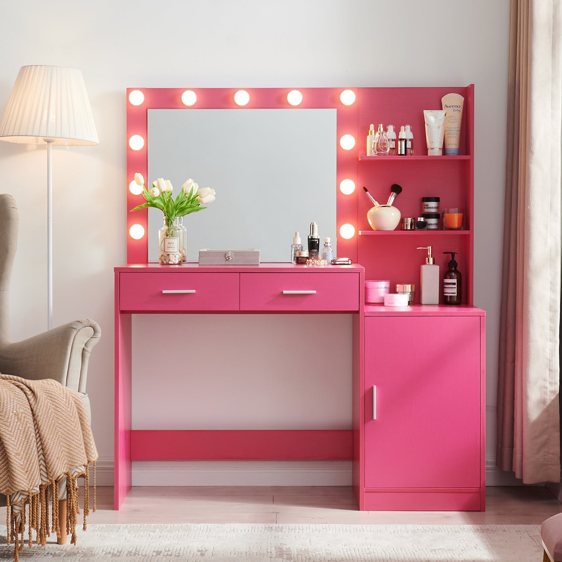 Vanity Desk with Mirror & Lights-American Furniture Outlet