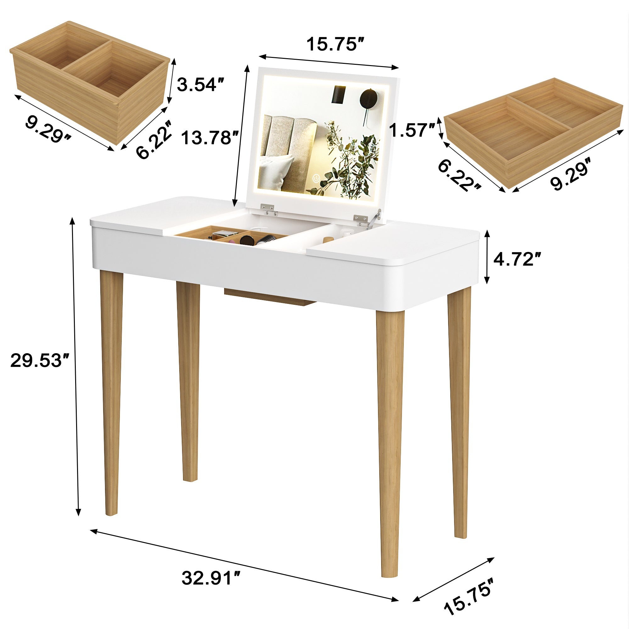 Vanity Mirror w/ Lights, Wood Legs & Flip Top-American Furniture Outlet