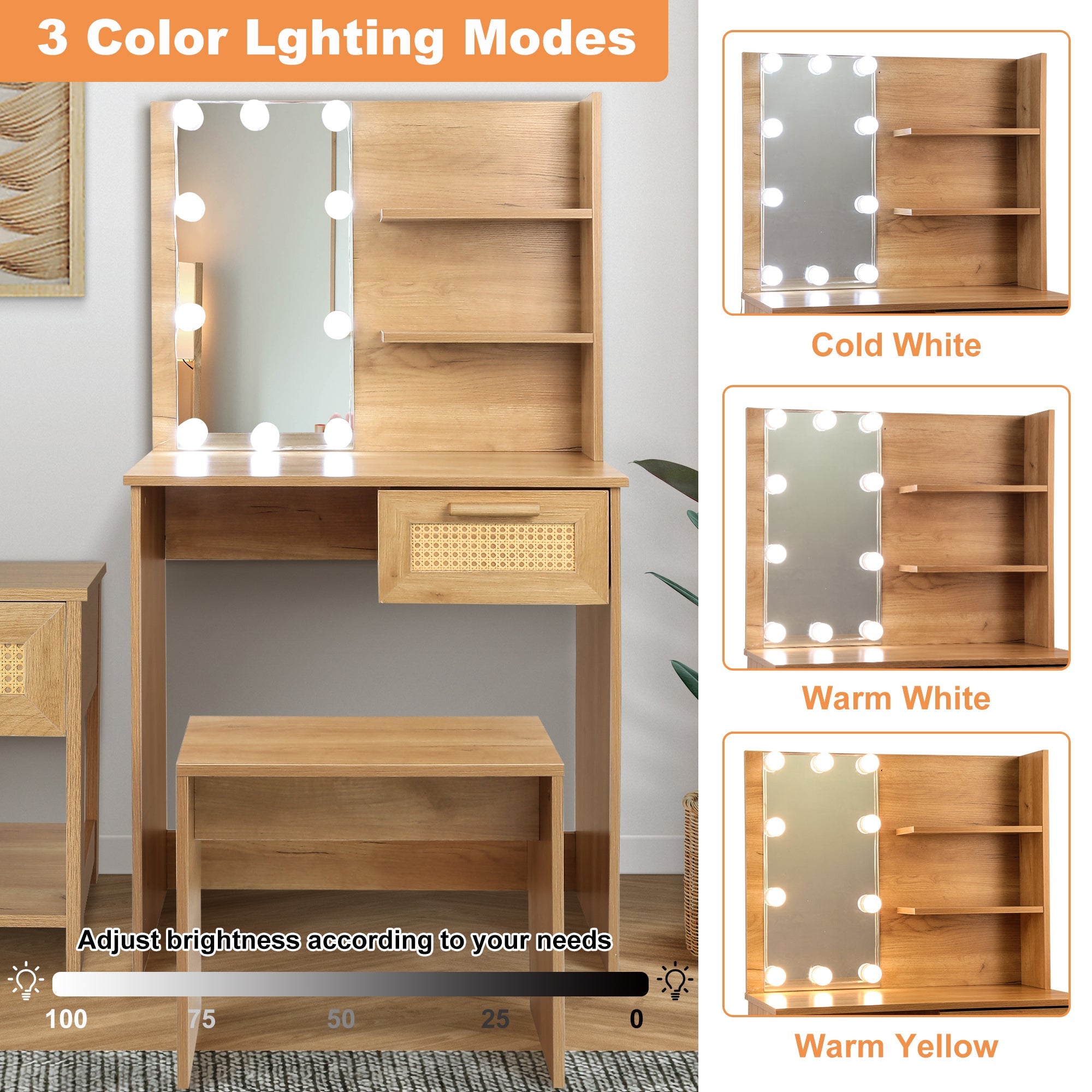 Vanity Set with LED Mirror | Modern Dressing Table-American Furniture Outlet