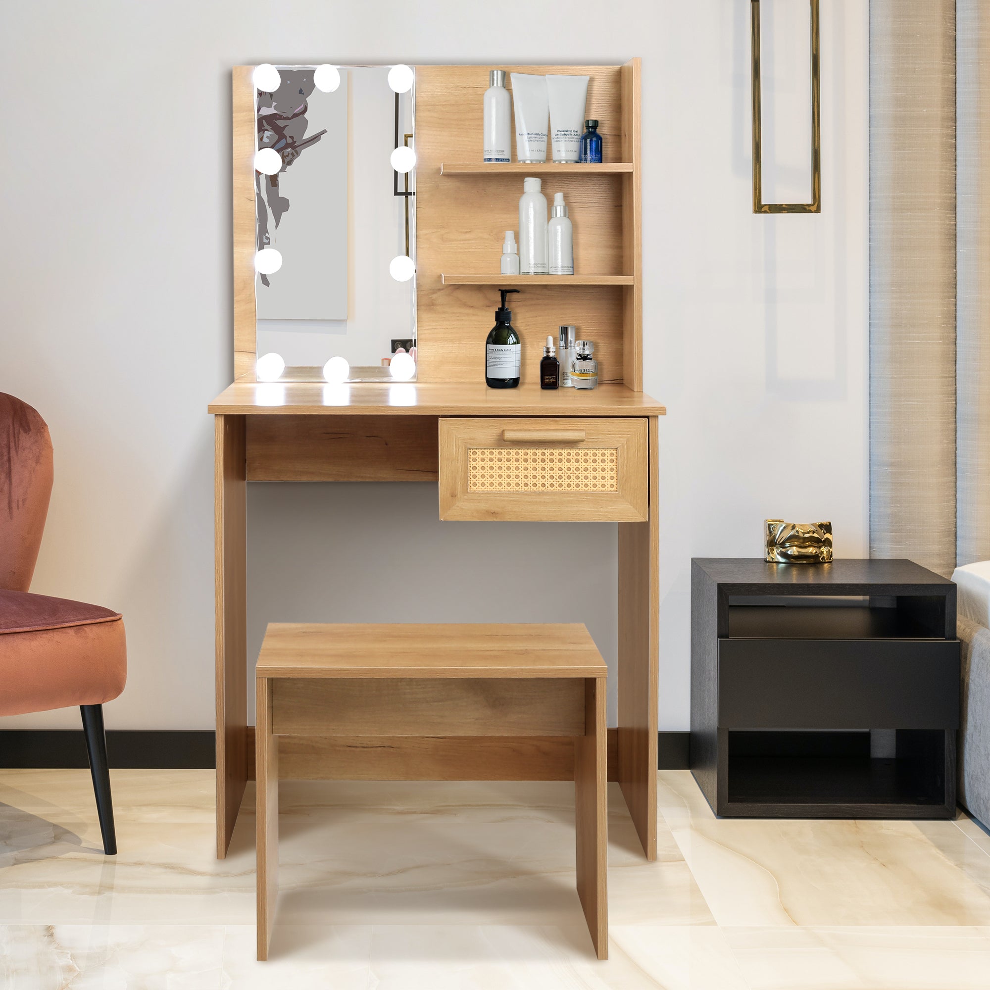 Vanity Set with LED Mirror | Modern Dressing Table-American Furniture Outlet