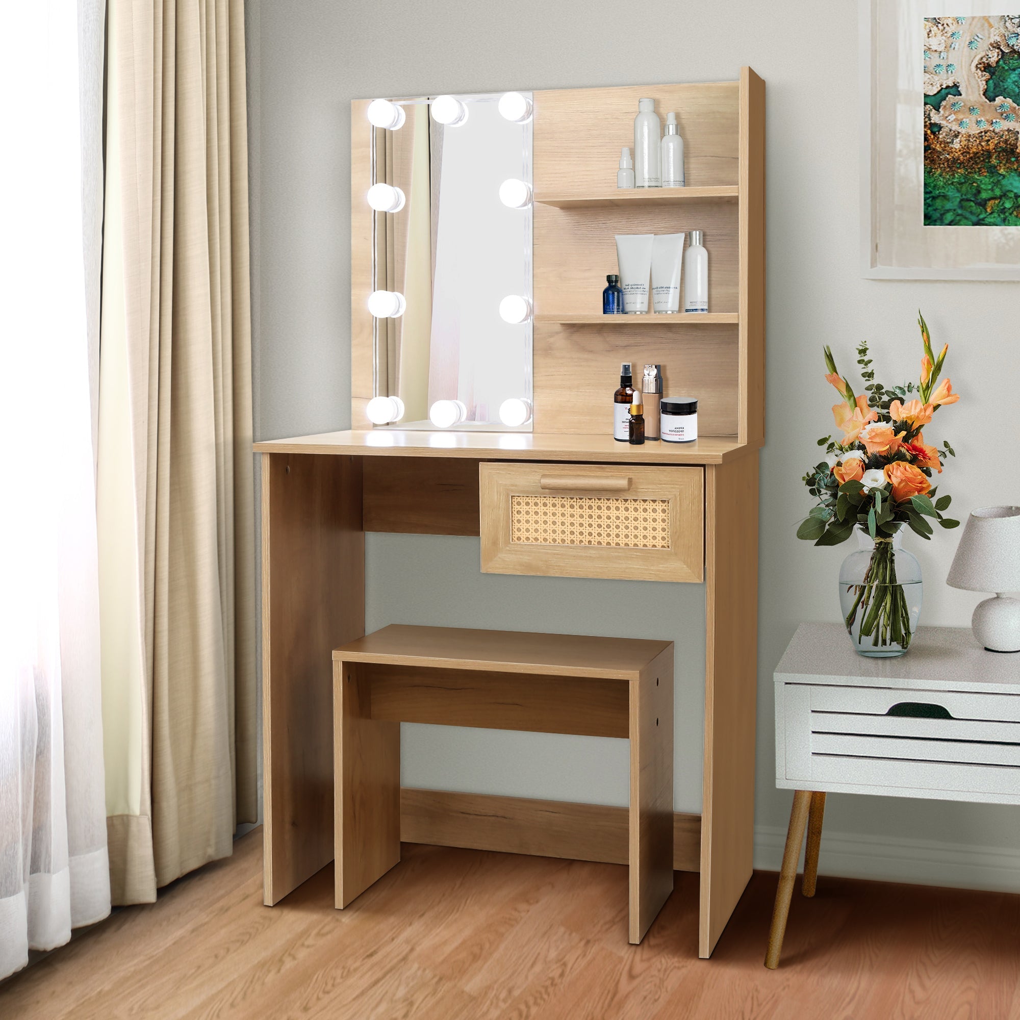 Vanity Set with LED Mirror | Modern Dressing Table-American Furniture Outlet