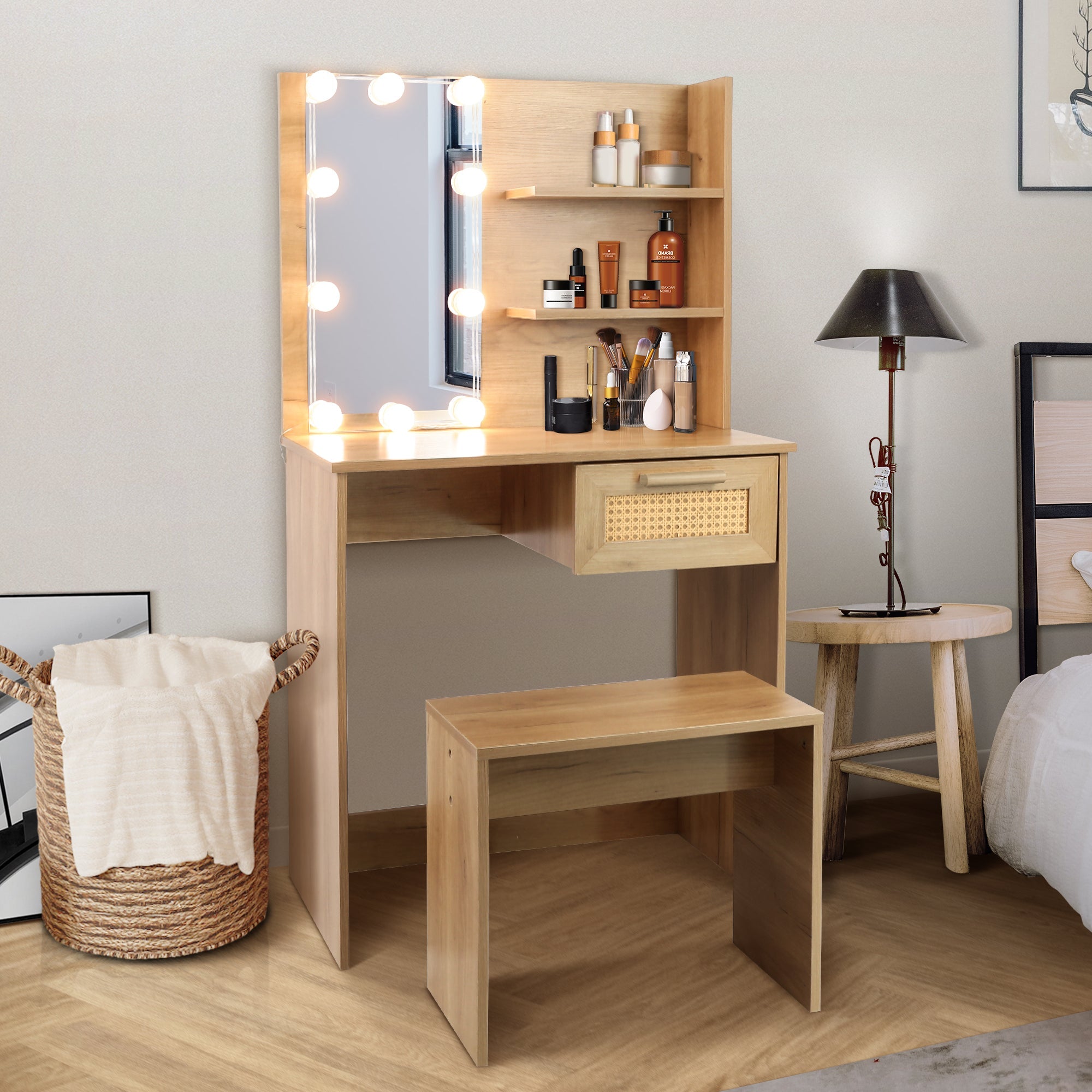 Vanity Set with LED Mirror | Modern Dressing Table-American Furniture Outlet