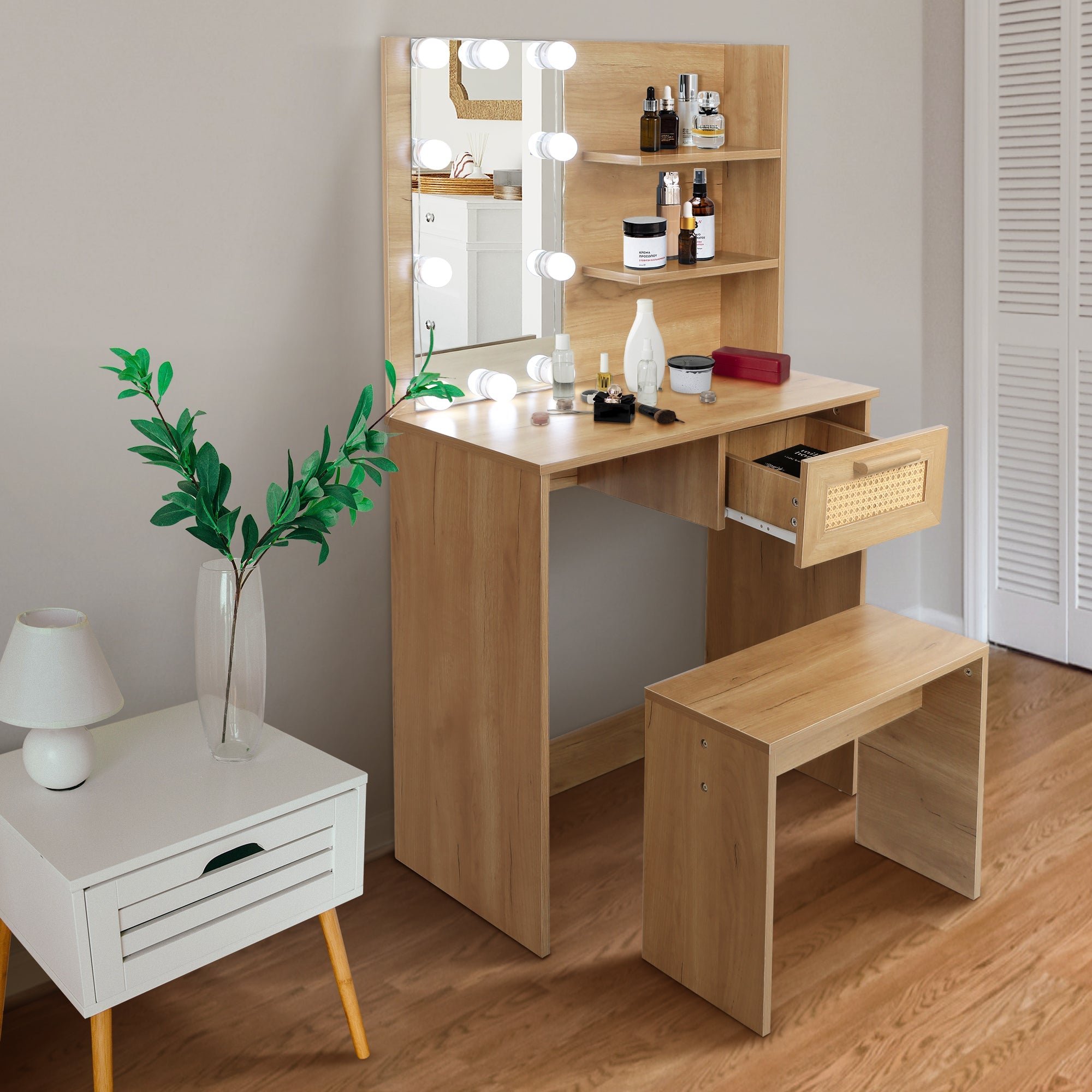 Vanity Set with LED Mirror | Modern Dressing Table-American Furniture Outlet