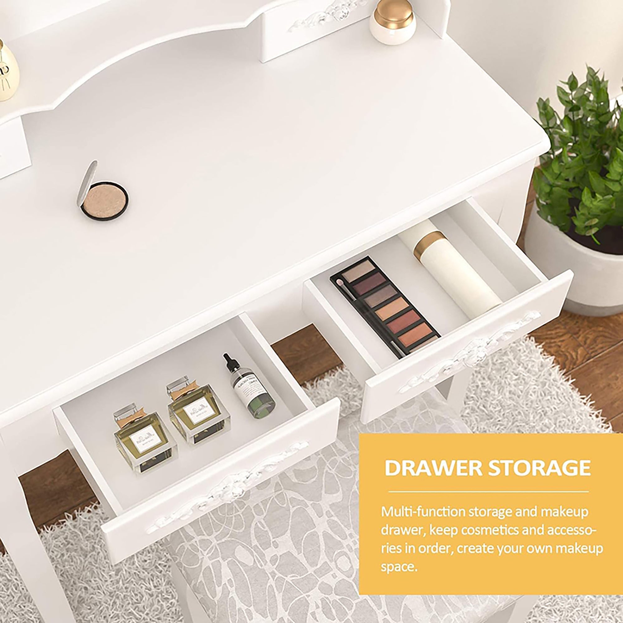 Vanity Table Set w/ 4 Drawers & Oval Mirror-American Furniture Outlet