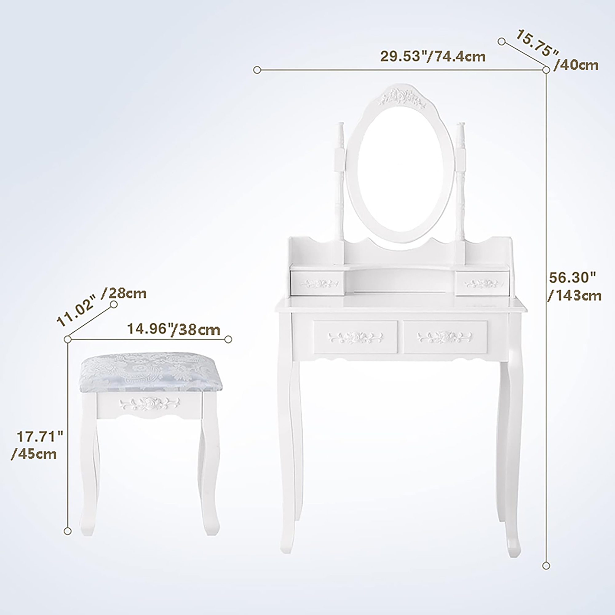 Vanity Table Set w/ 4 Drawers & Oval Mirror-American Furniture Outlet