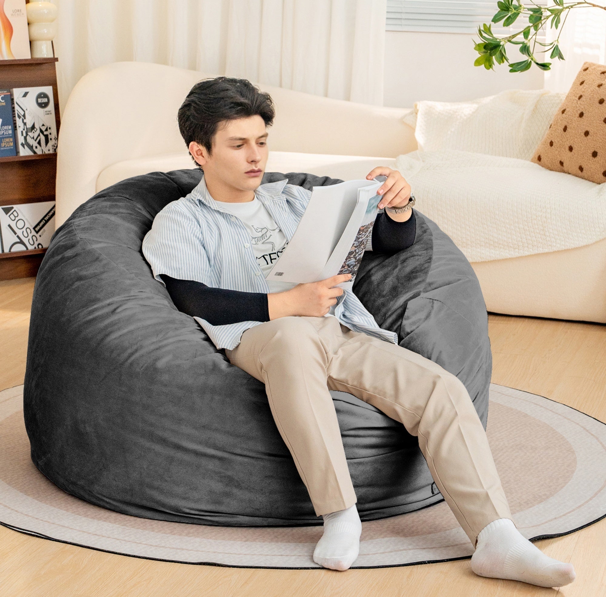 Velvet Bean Bag Chair | 4 ft Luxurious Fur Sofa-American Furniture Outlet