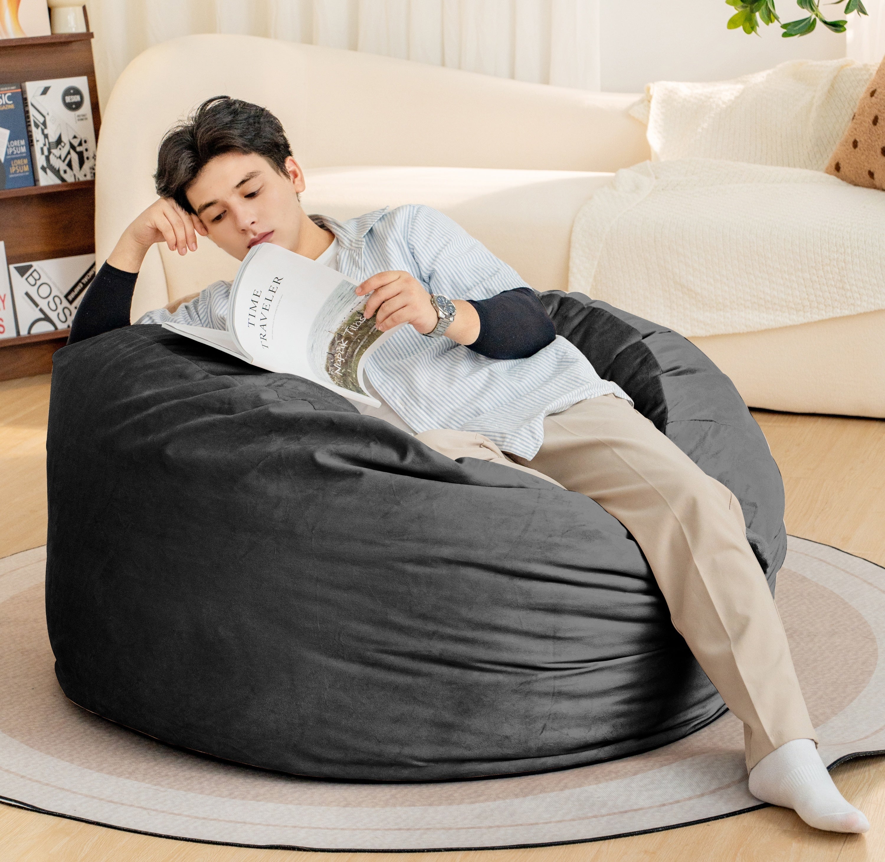 Velvet Bean Bag Chair | 4 ft Luxurious Fur Sofa-American Furniture Outlet