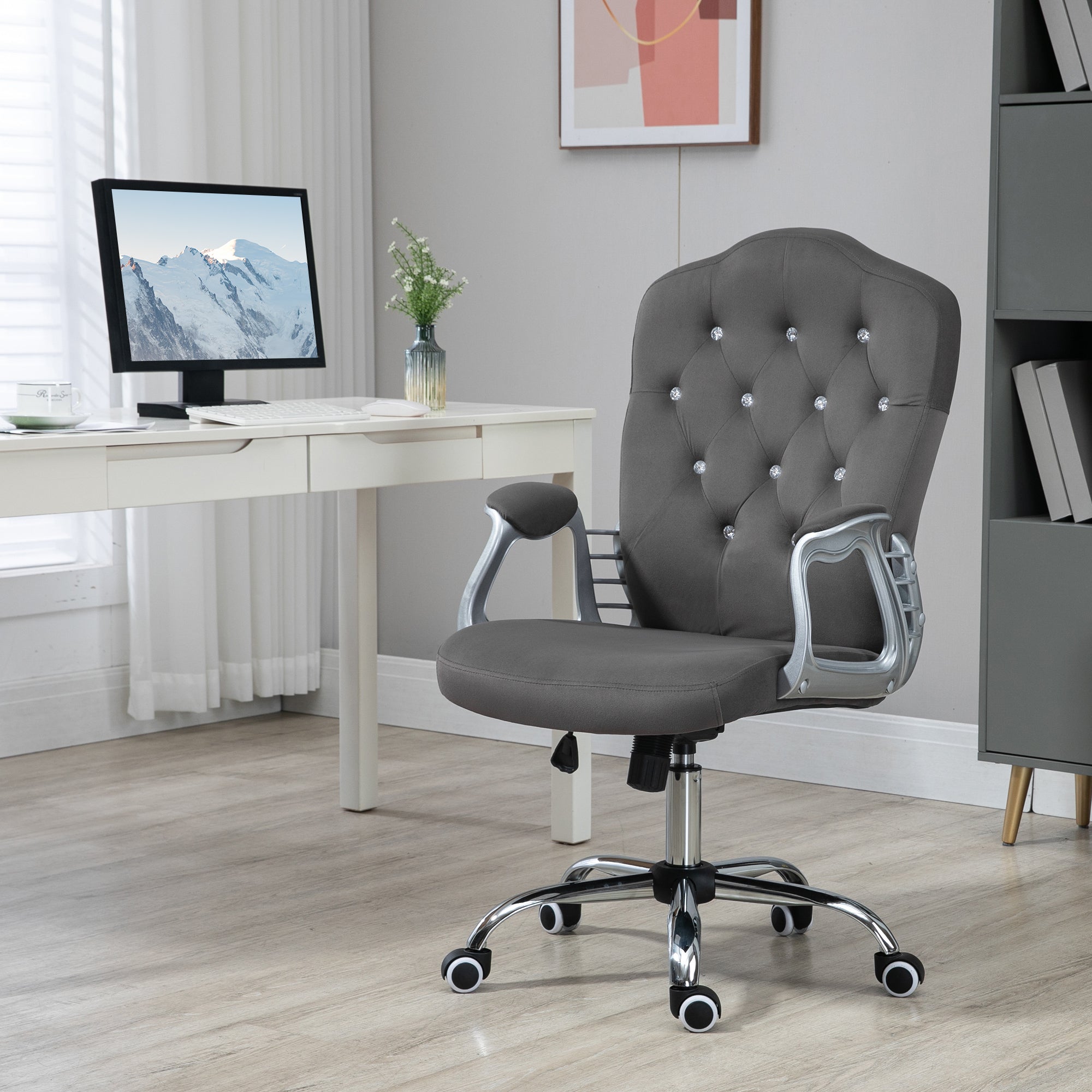 Velvet Home Office Tufted Chair with Swivel & Tilt - Dark Gray-American Furniture Outlet