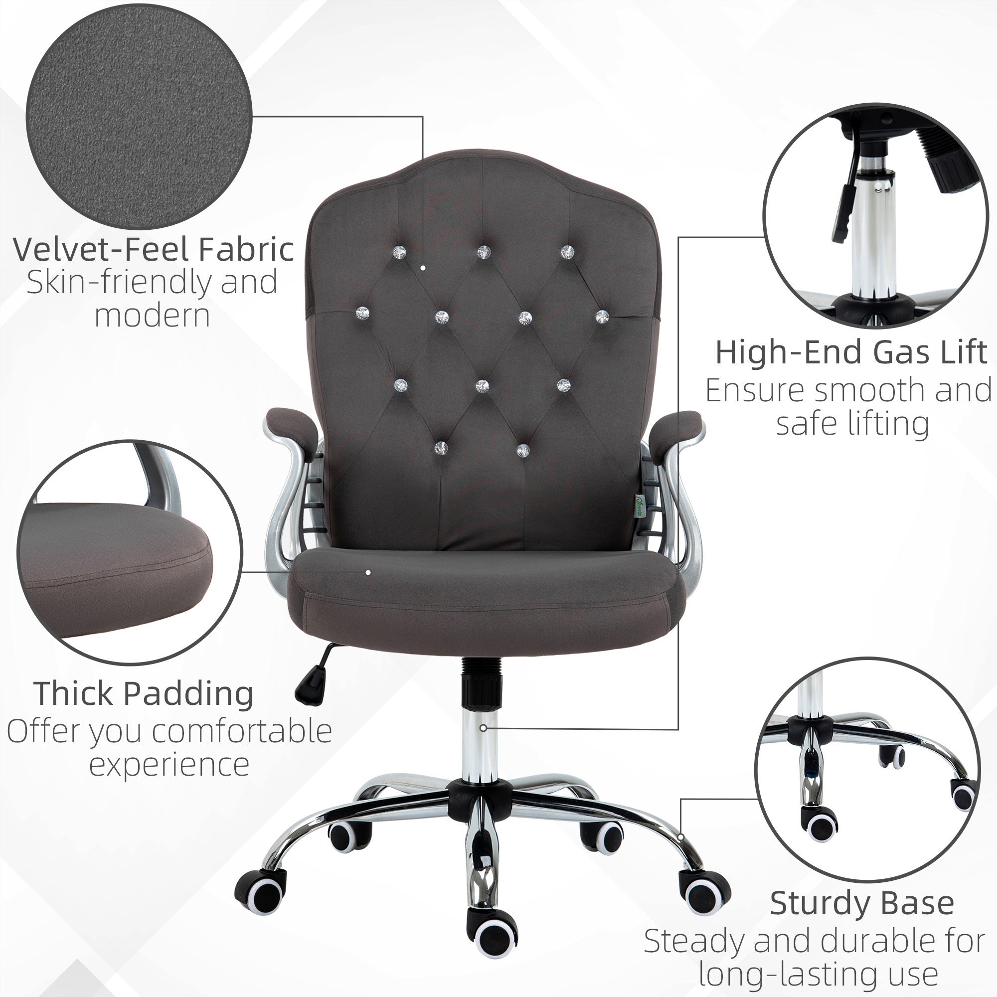 Velvet Home Office Tufted Chair with Swivel & Tilt - Dark Gray-American Furniture Outlet