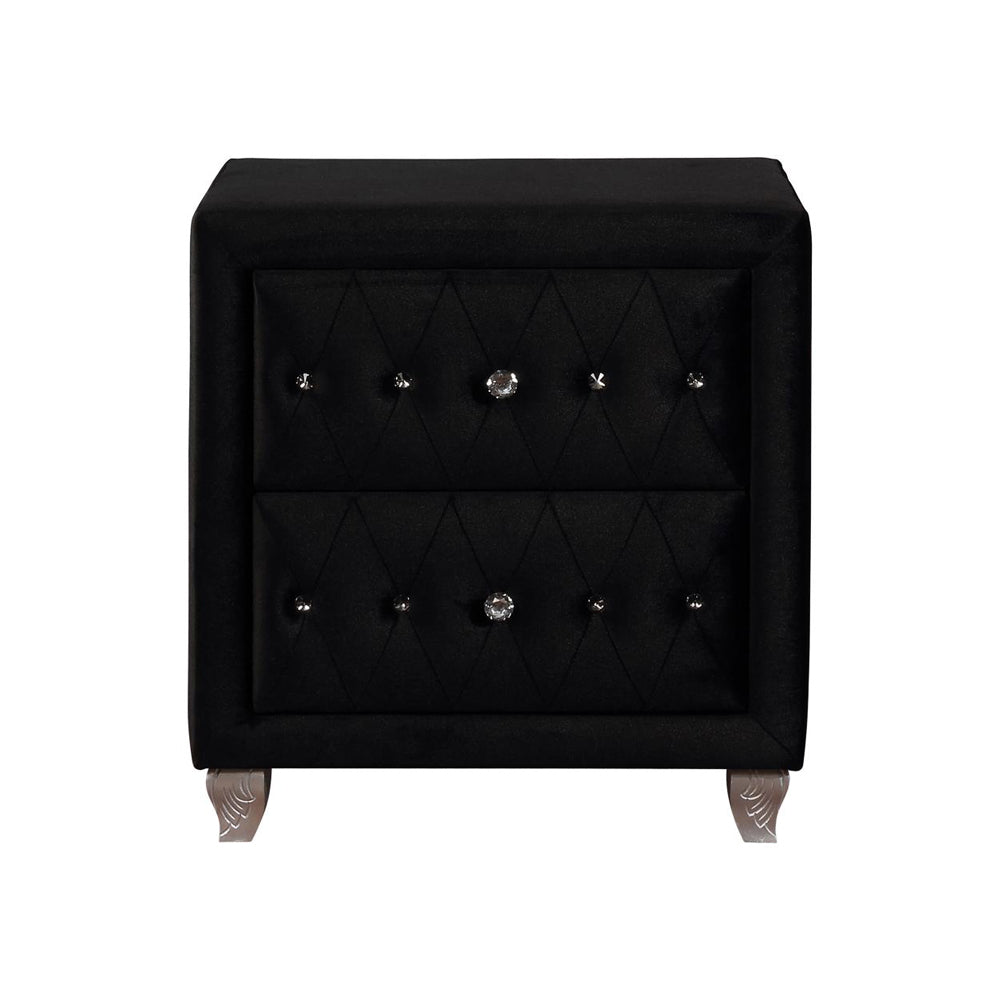 Velvet Nightstand, 2 Drawers, Black-American Furniture Outlet