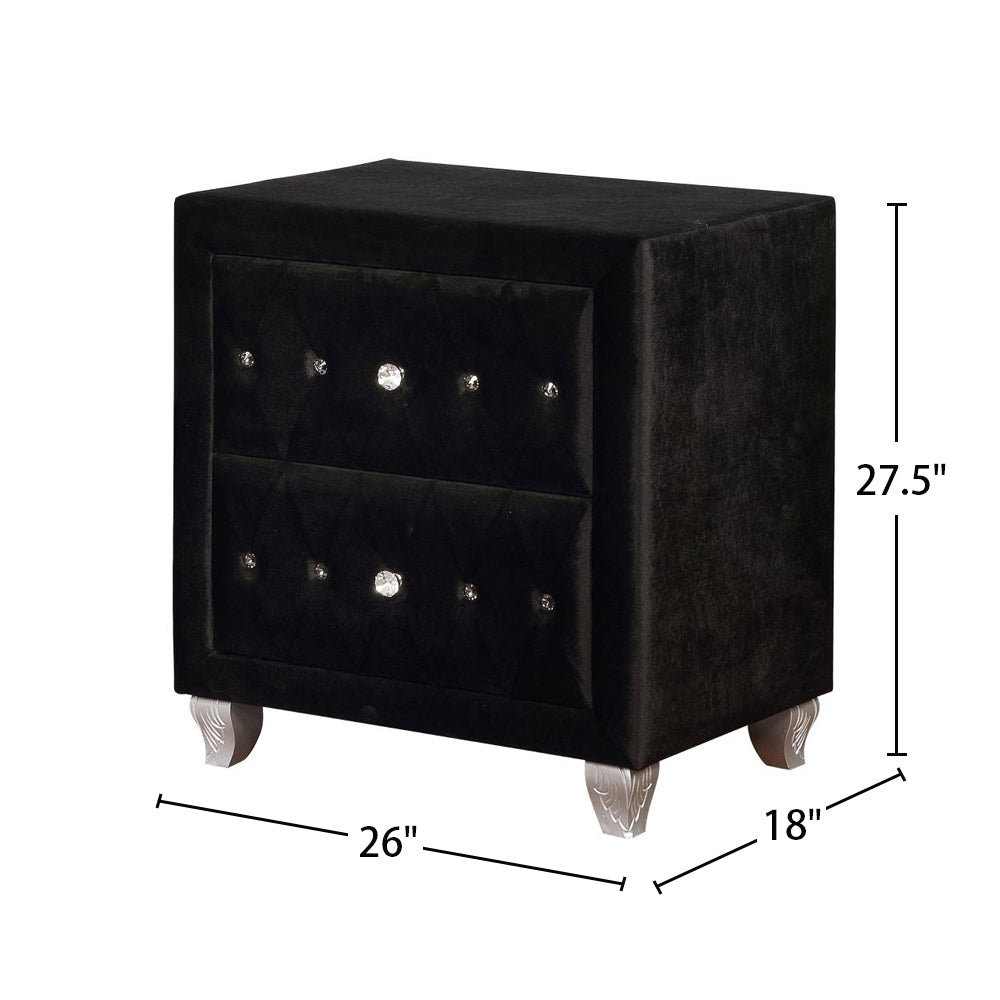 Velvet Nightstand, 2 Drawers, Black-American Furniture Outlet