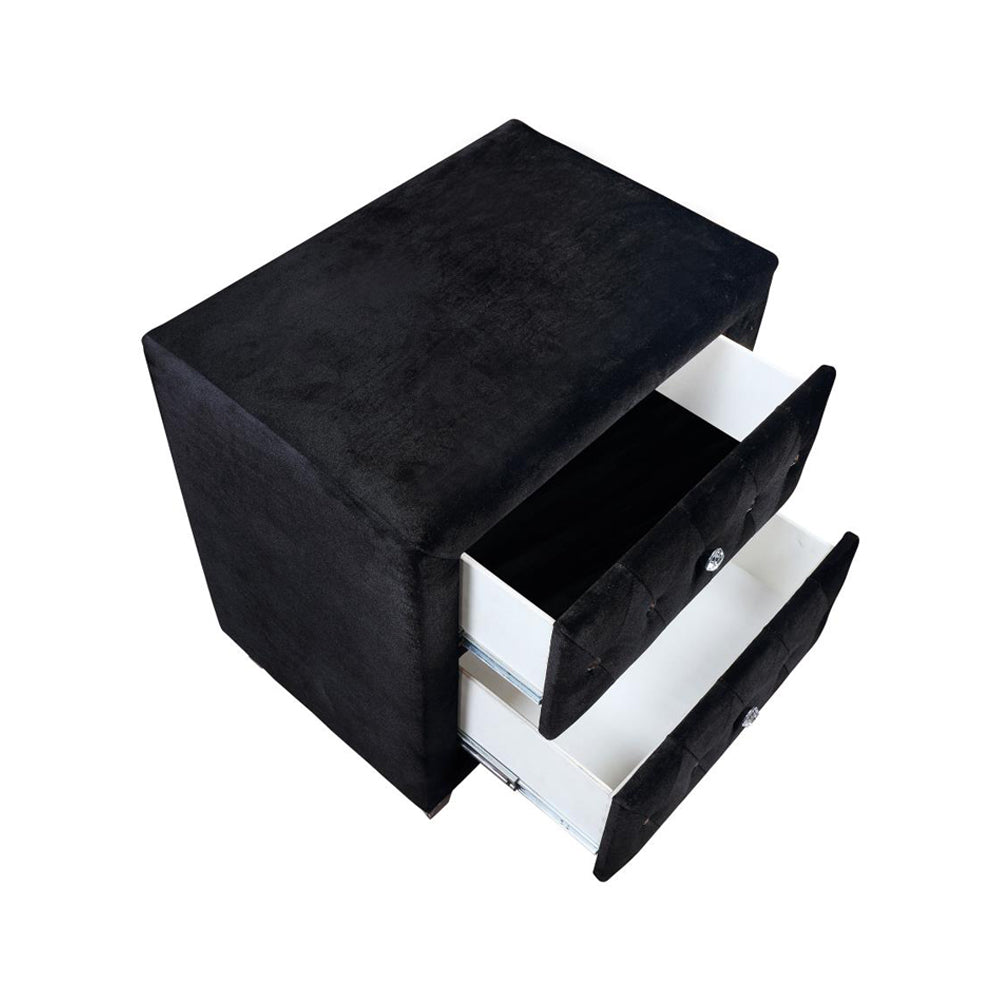 Velvet Nightstand, 2 Drawers, Black-American Furniture Outlet