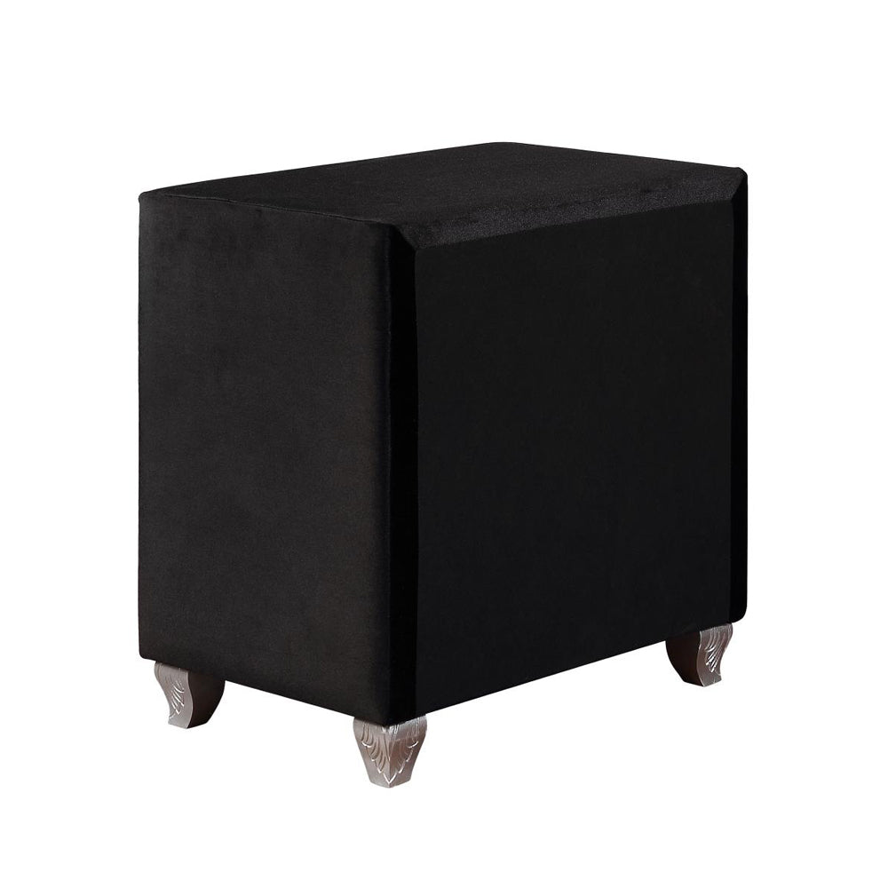 Velvet Nightstand, 2 Drawers, Black-American Furniture Outlet