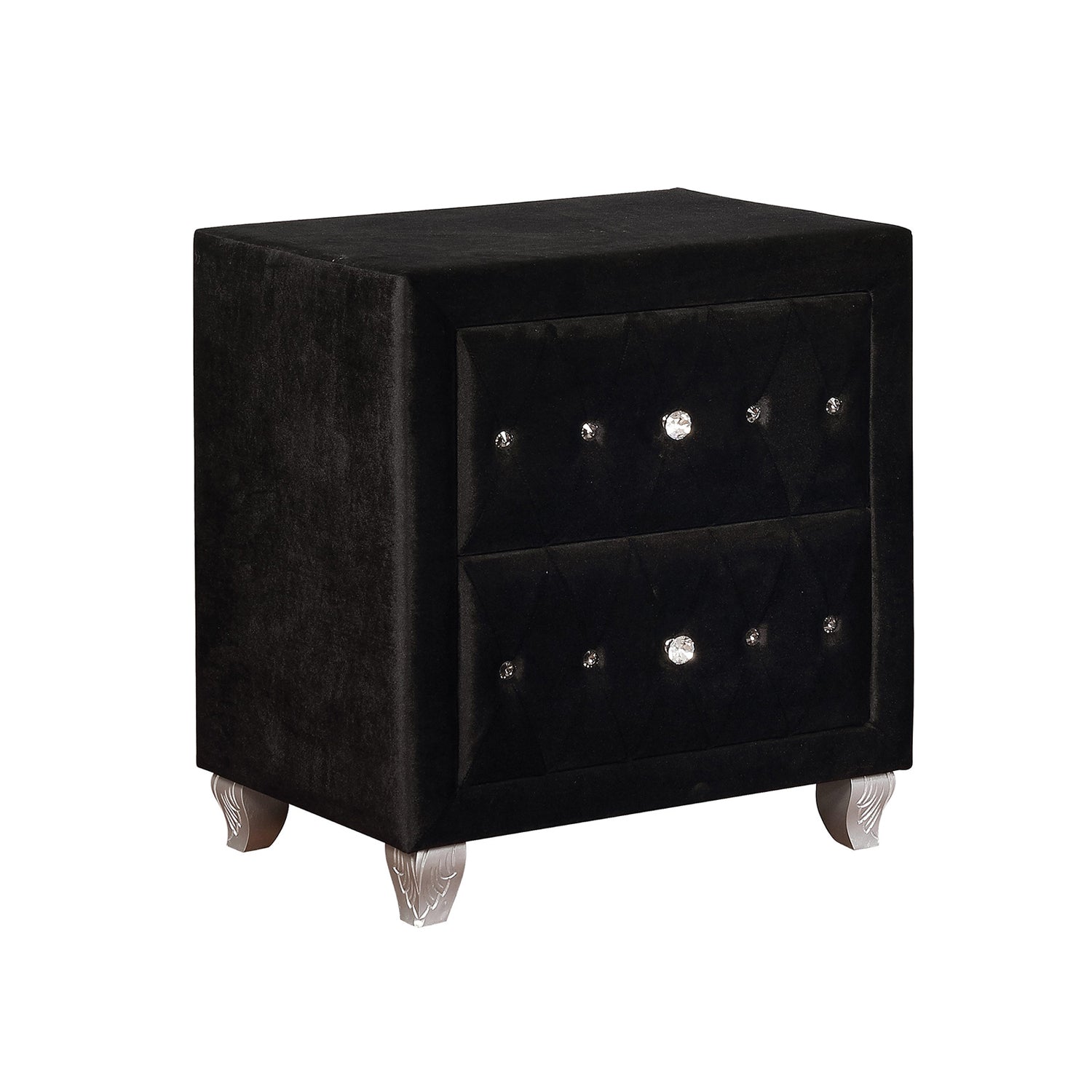 Velvet Nightstand, 2 Drawers, Black-American Furniture Outlet