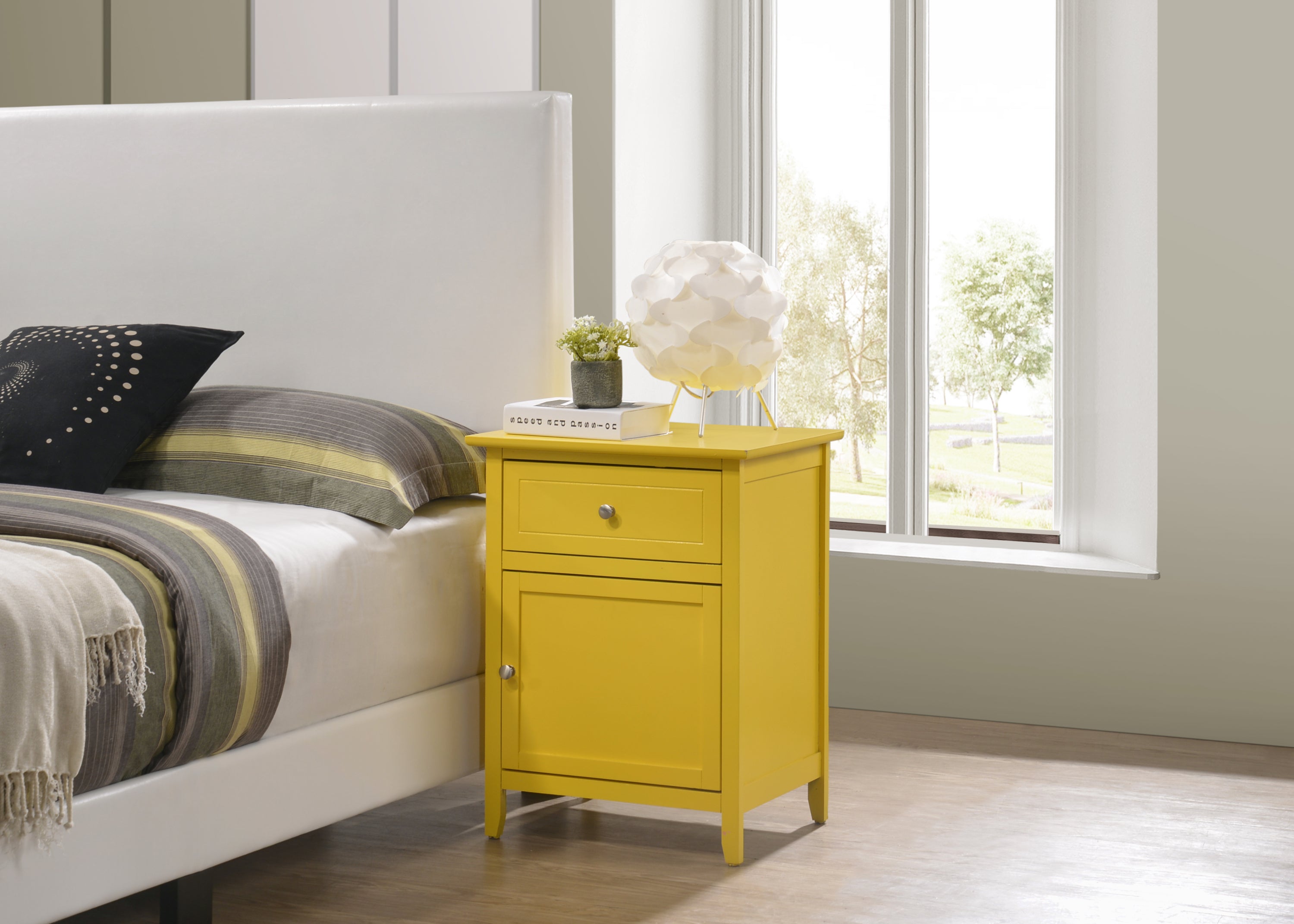Vibrant Yellow Nightstand - Modern Bedside Table-American Furniture Outlet