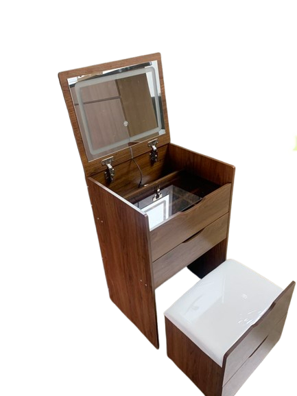 Walnut 3-in-1 Vanity Desk | Compact Makeup Table-American Furniture Outlet