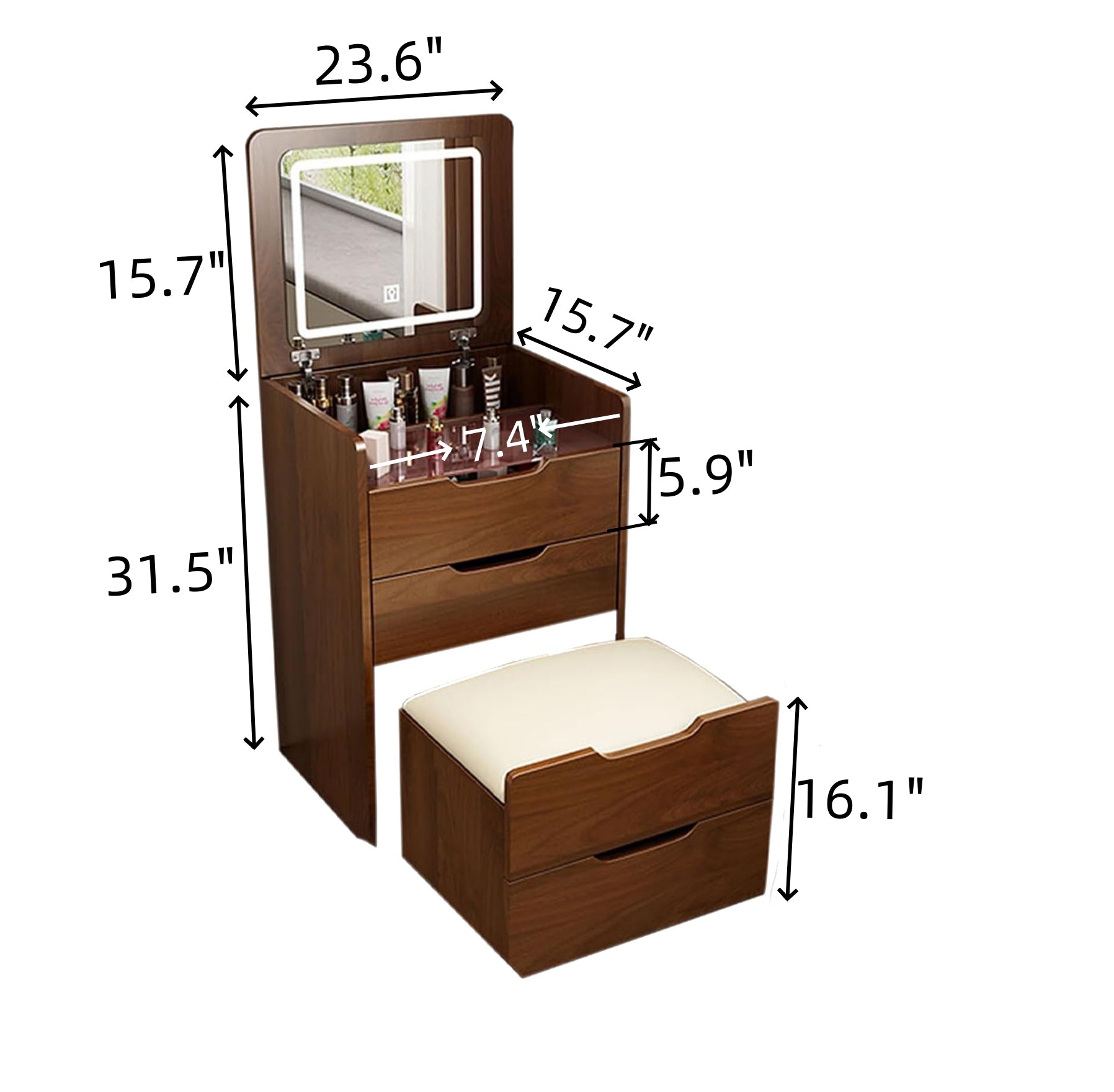 Walnut 3-in-1 Vanity Desk | Compact Makeup Table-American Furniture Outlet