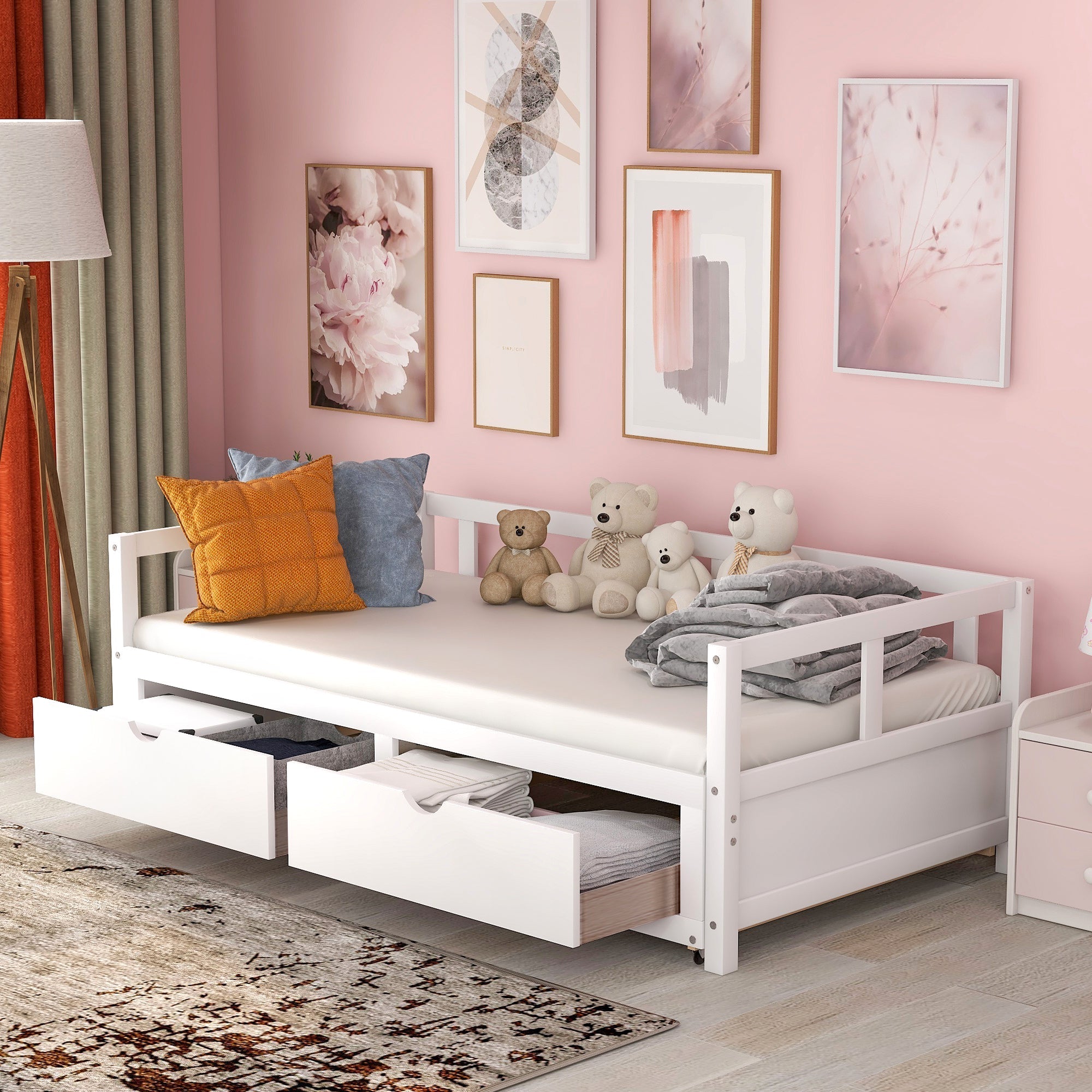 White Daybed w/ Trundle & Drawers-American Furniture Outlet