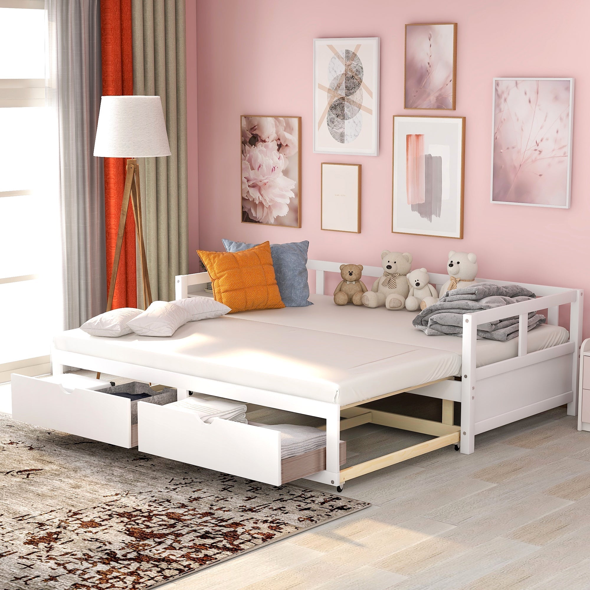 White Daybed w/ Trundle & Drawers-American Furniture Outlet