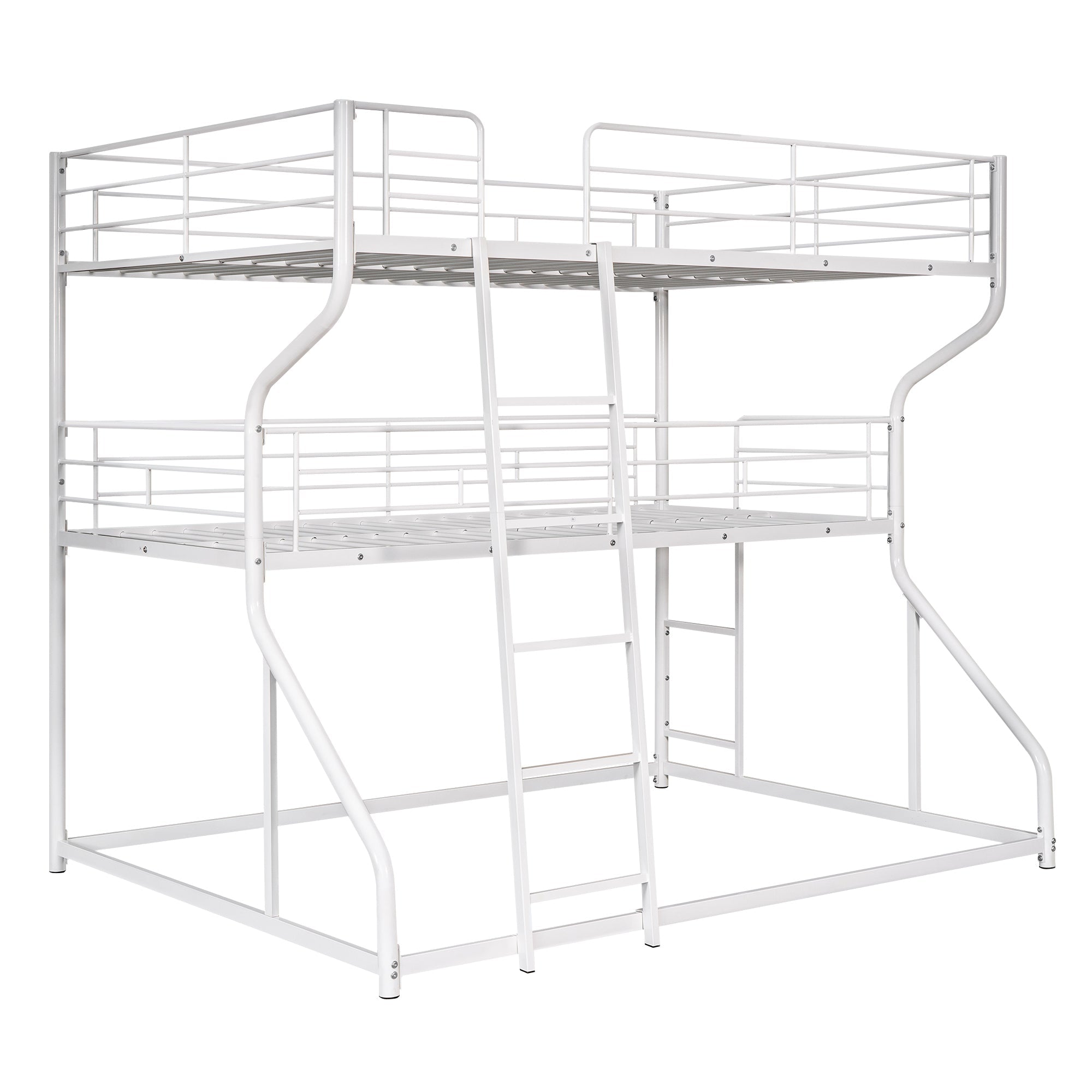 White Triple Bunk Bed: Full XL Top, Twin XL Over Queen Bottom, Long & Short Ladders-American Furniture Outlet