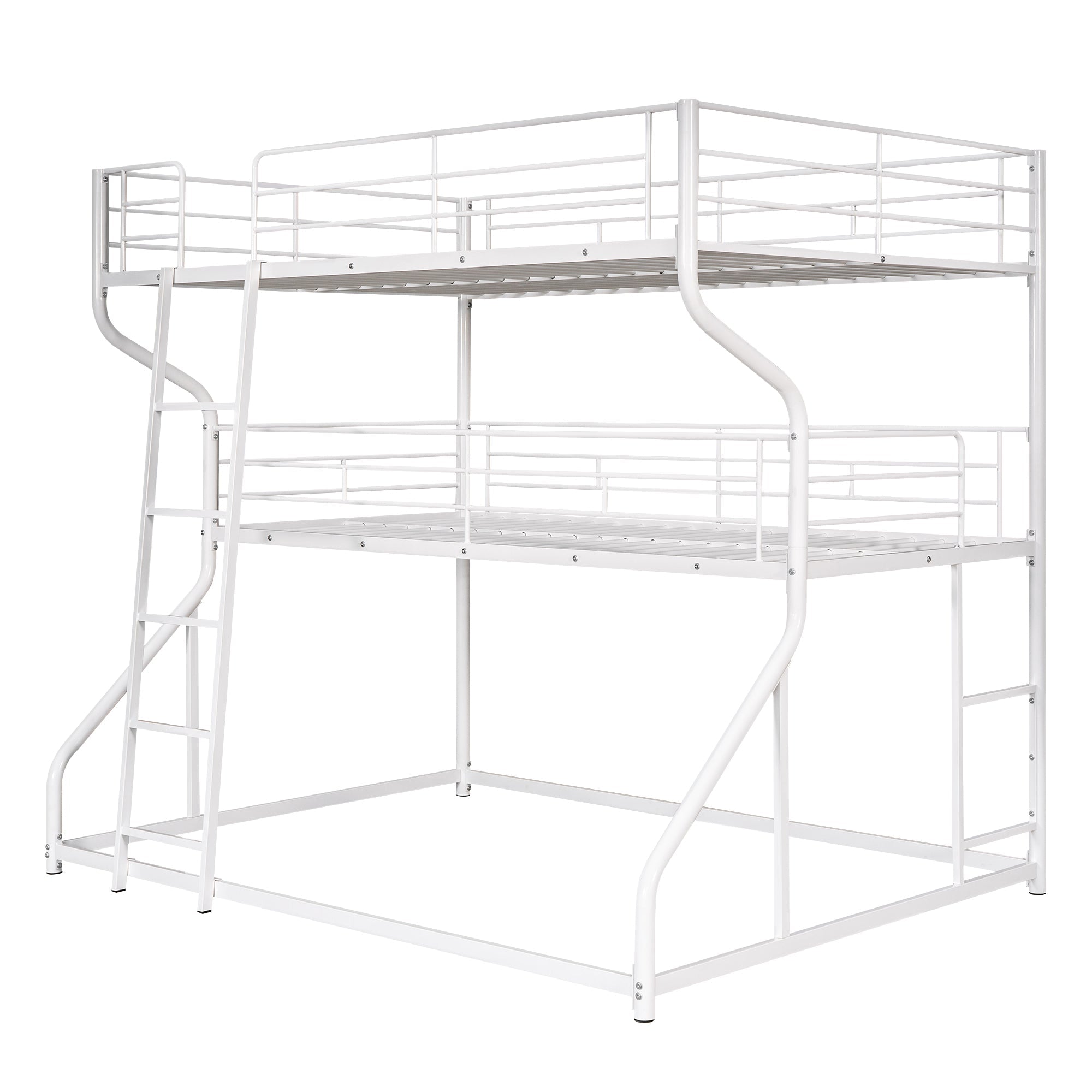 White Triple Bunk Bed: Full XL Top, Twin XL Over Queen Bottom, Long & Short Ladders-American Furniture Outlet