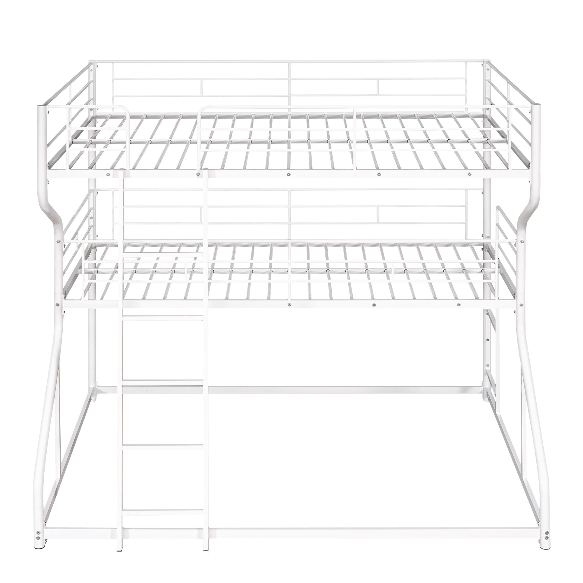 White Triple Bunk Bed: Full XL Top, Twin XL Over Queen Bottom, Long & Short Ladders-American Furniture Outlet