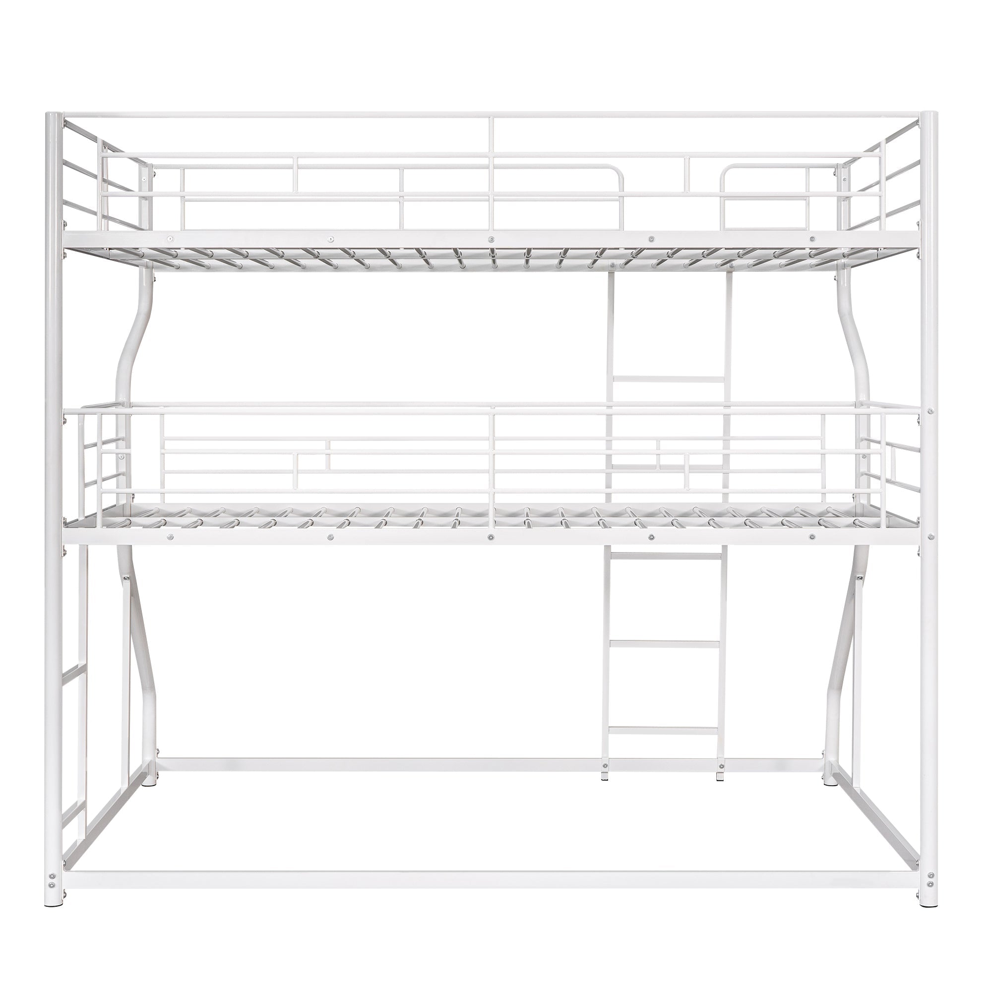 White Triple Bunk Bed: Full XL Top, Twin XL Over Queen Bottom, Long & Short Ladders-American Furniture Outlet