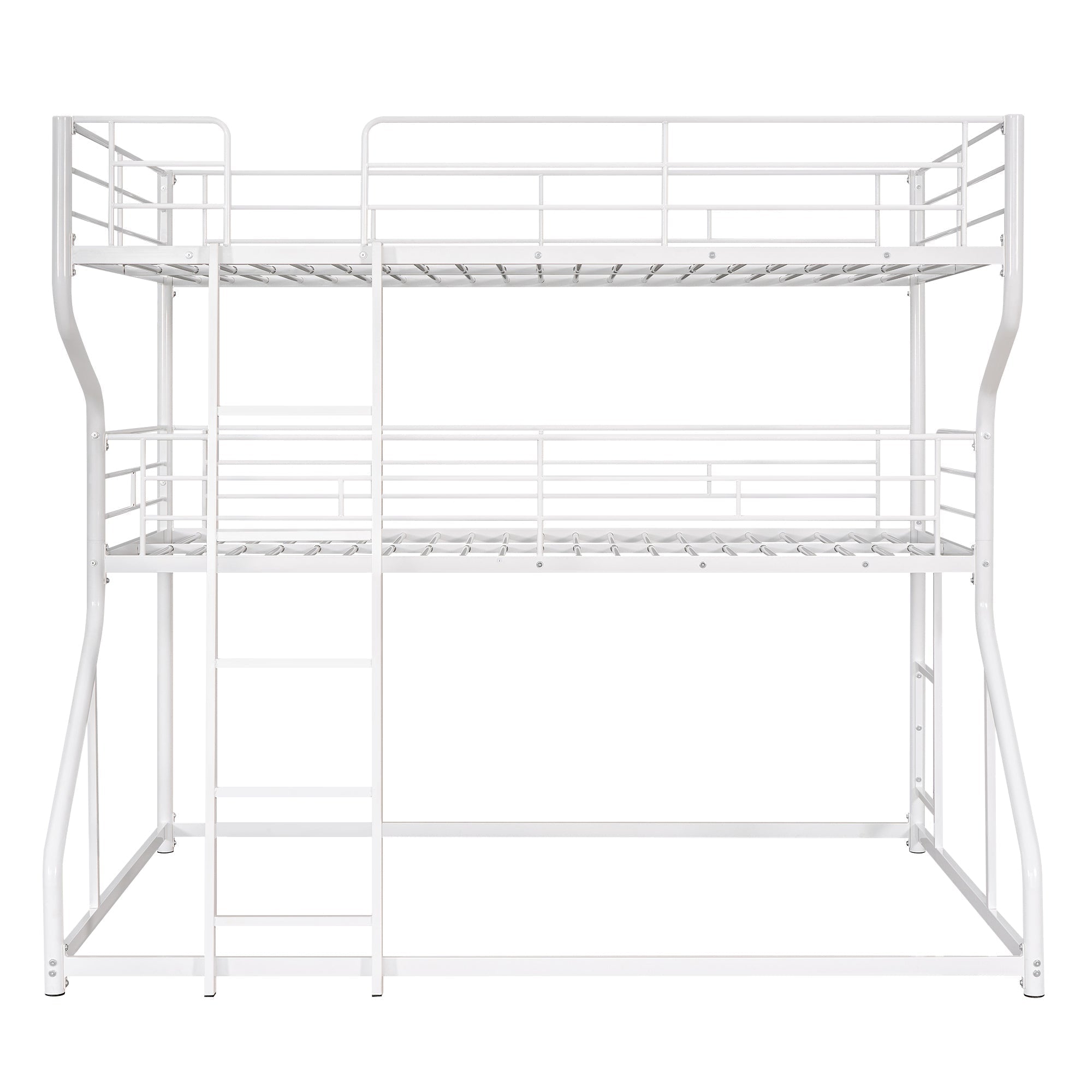 White Triple Bunk Bed: Full XL Top, Twin XL Over Queen Bottom, Long & Short Ladders-American Furniture Outlet